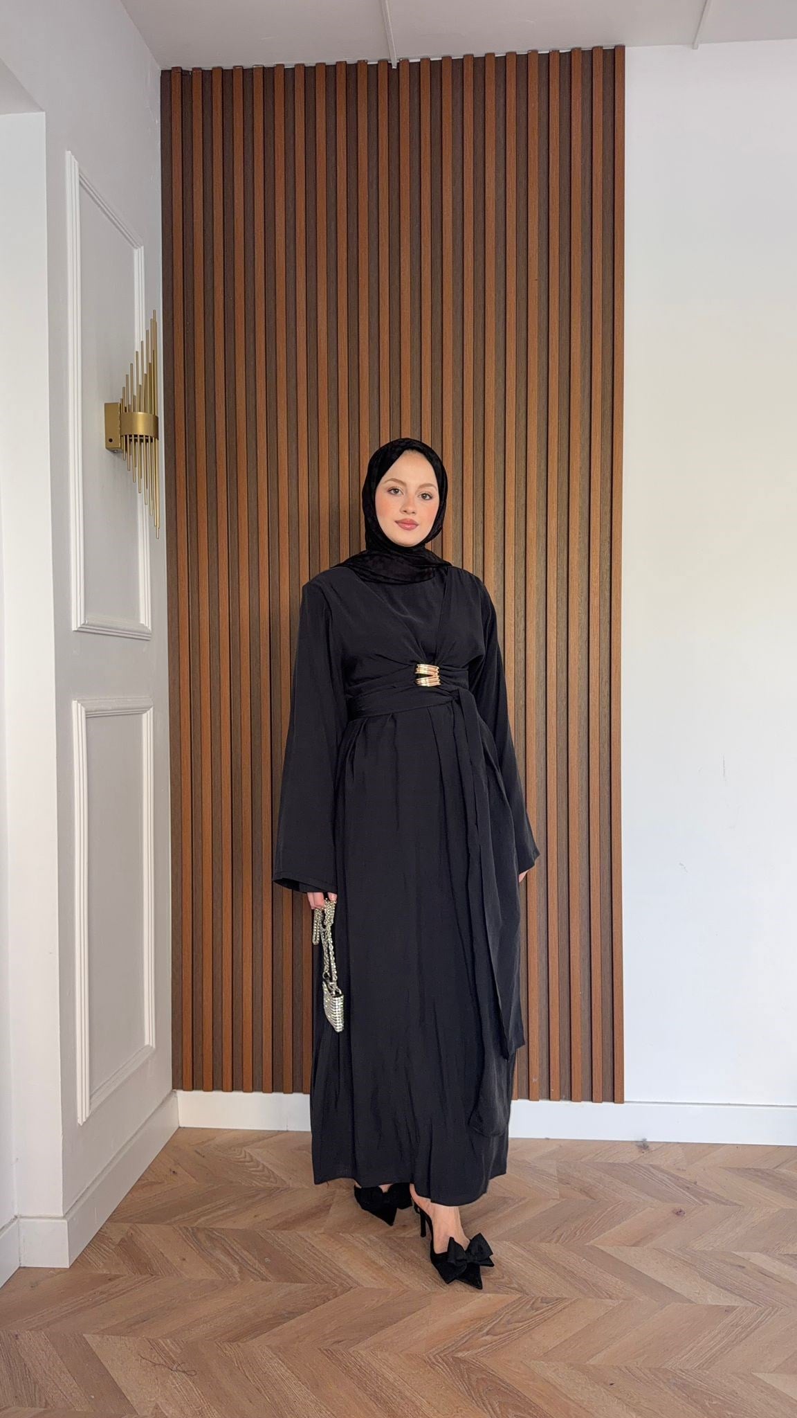 MEYSADESIGN ELBİSELER Princess Gold Tokalı Tensel Elbise Siyah