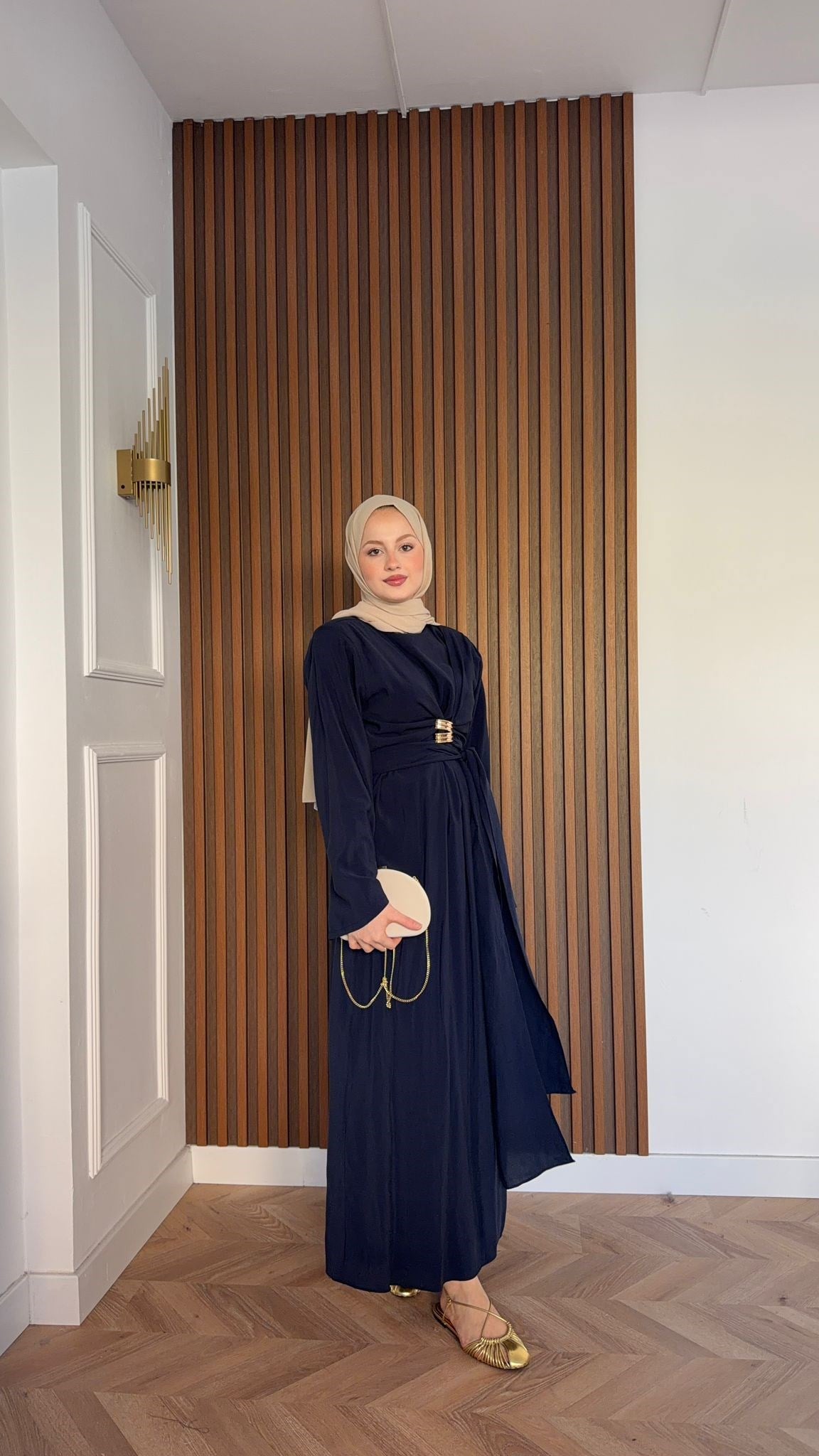 MEYSADESIGN ELBİSELER Princess Gold Tokalı Tensel Elbise Lacivert