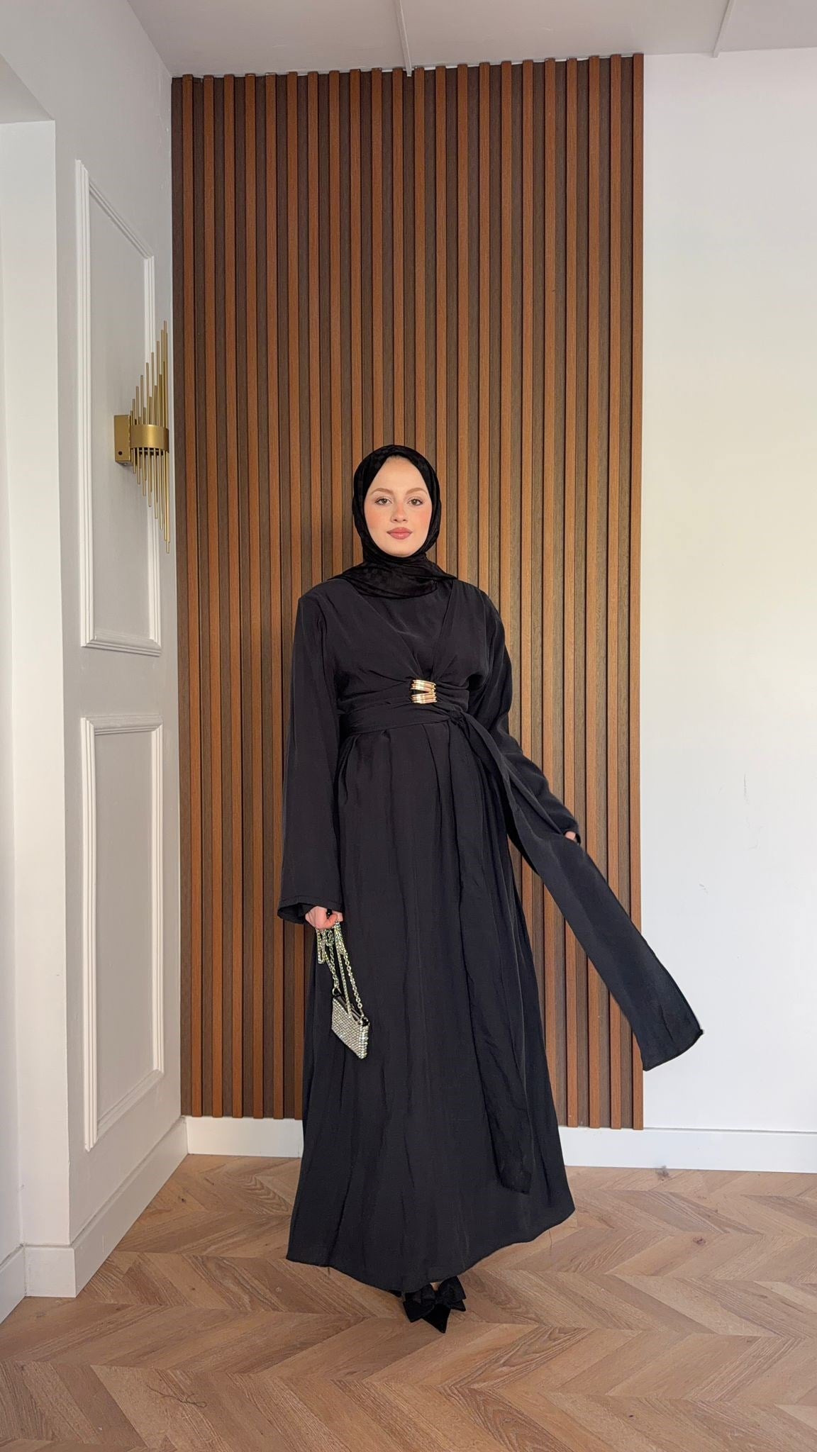 MEYSADESIGN ELBİSELER Princess Gold Tokalı Tensel Elbise Siyah