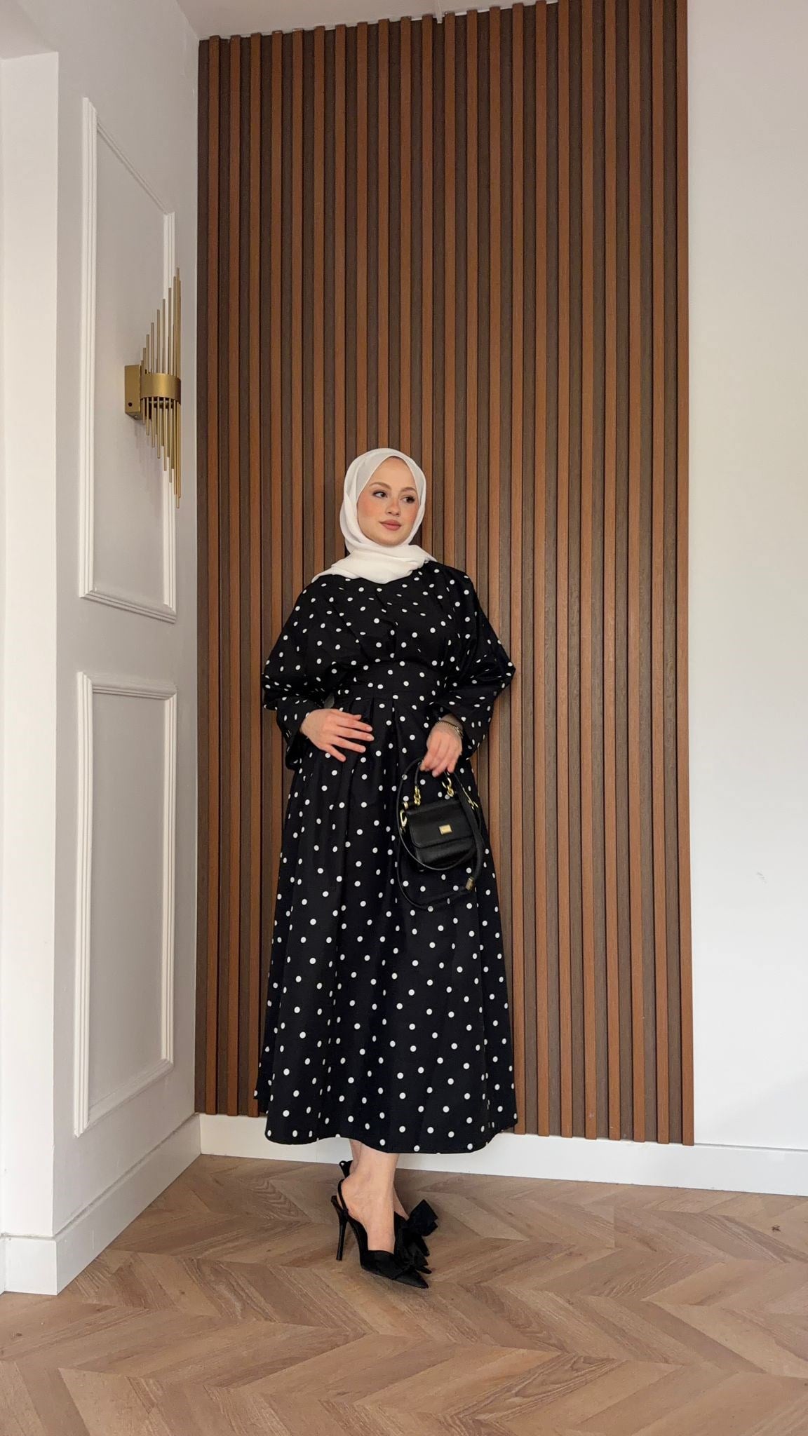 MEYSADESIGN ELBİSELER Puantiyeli Beli Pensli Elbise Siyah