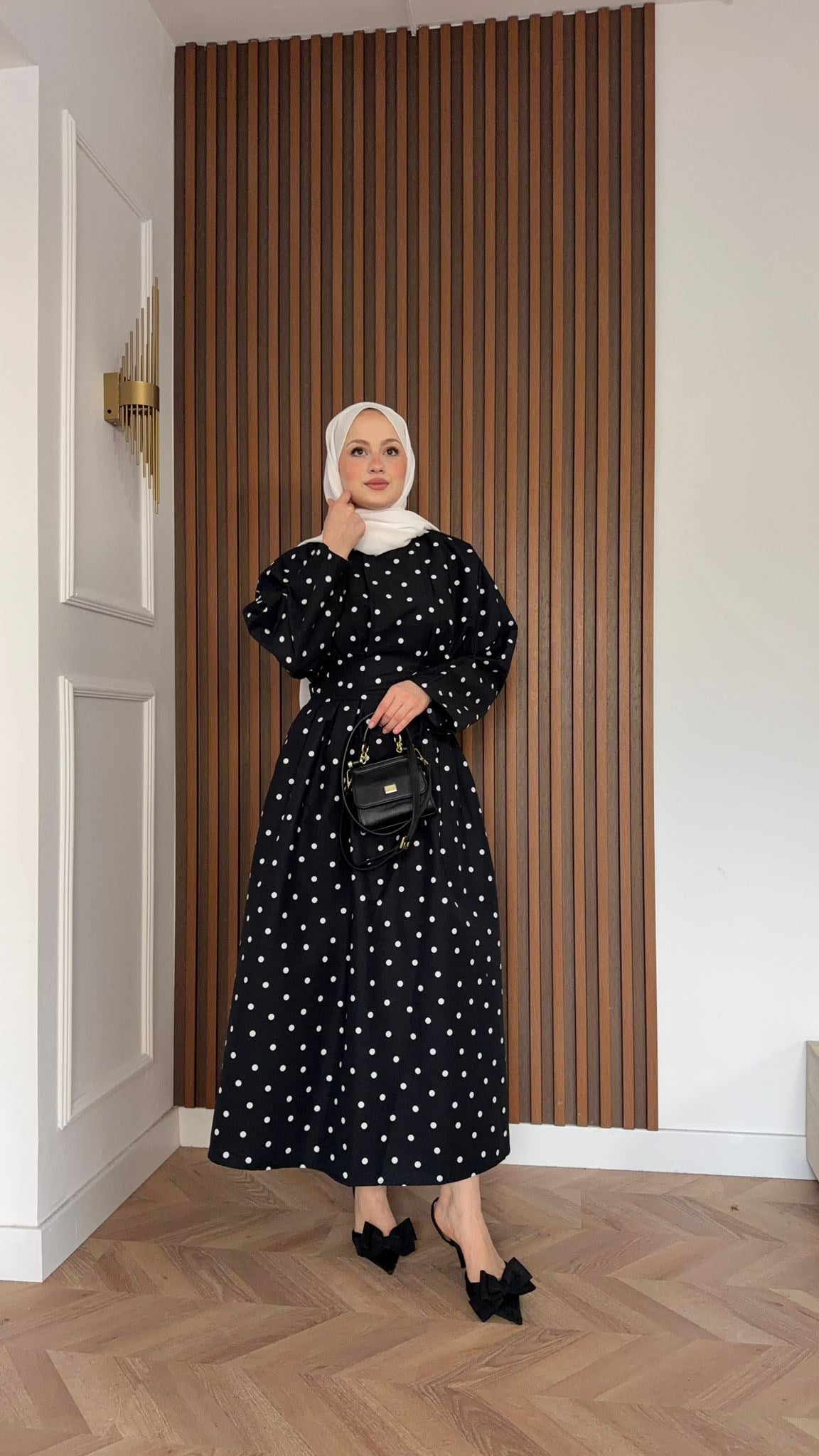 MEYSADESIGN ELBİSELER Puantiyeli Beli Pensli Elbise Siyah