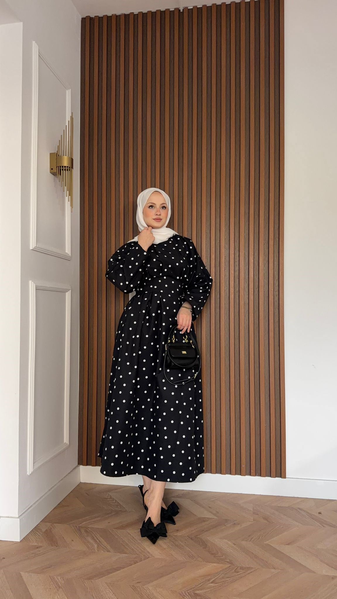 MEYSADESIGN ELBİSELER Puantiyeli Beli Pensli Elbise Siyah