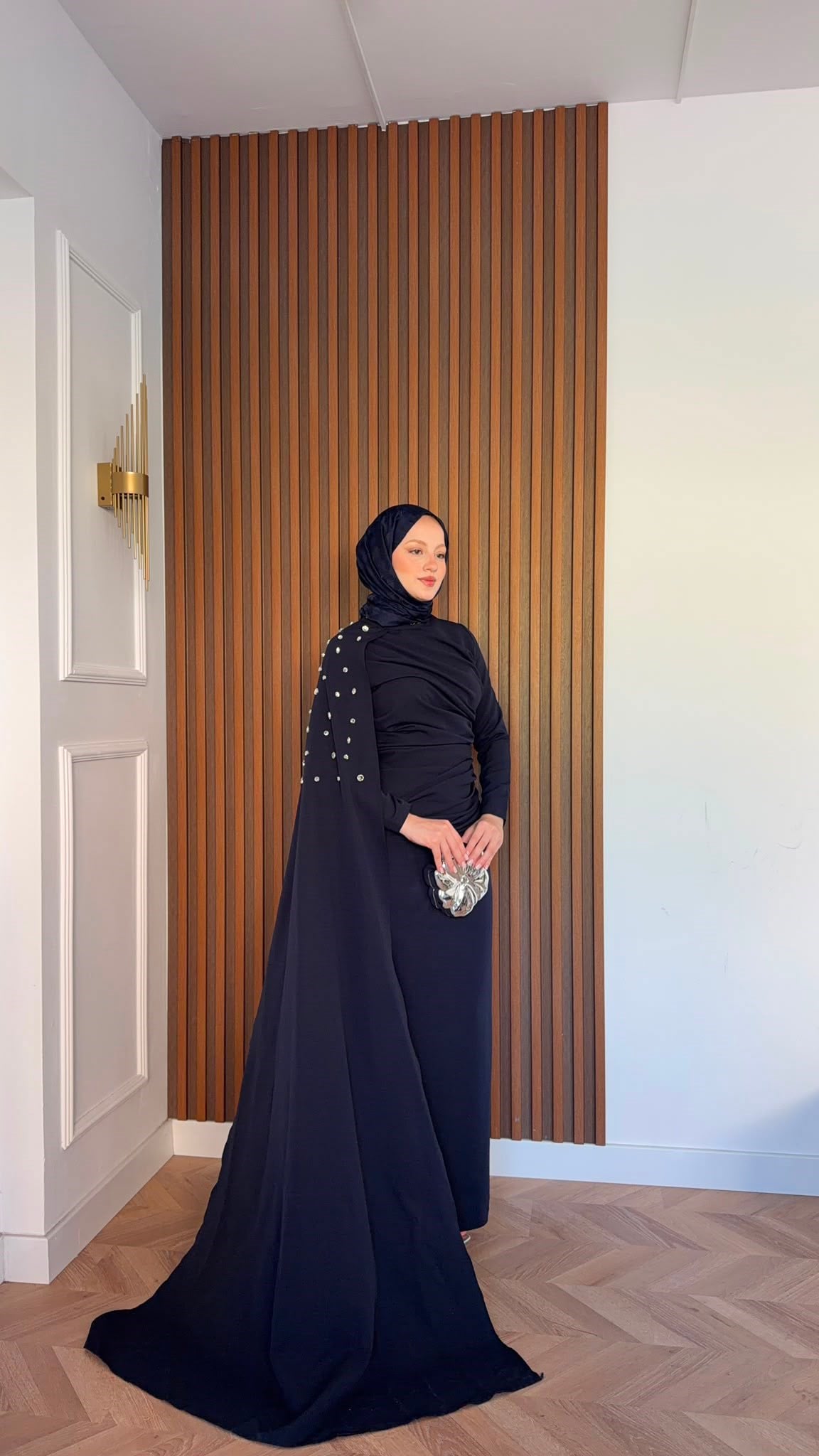 MEYSADESIGN ELBİSELER Qui Taşlı Abiye Lacivert