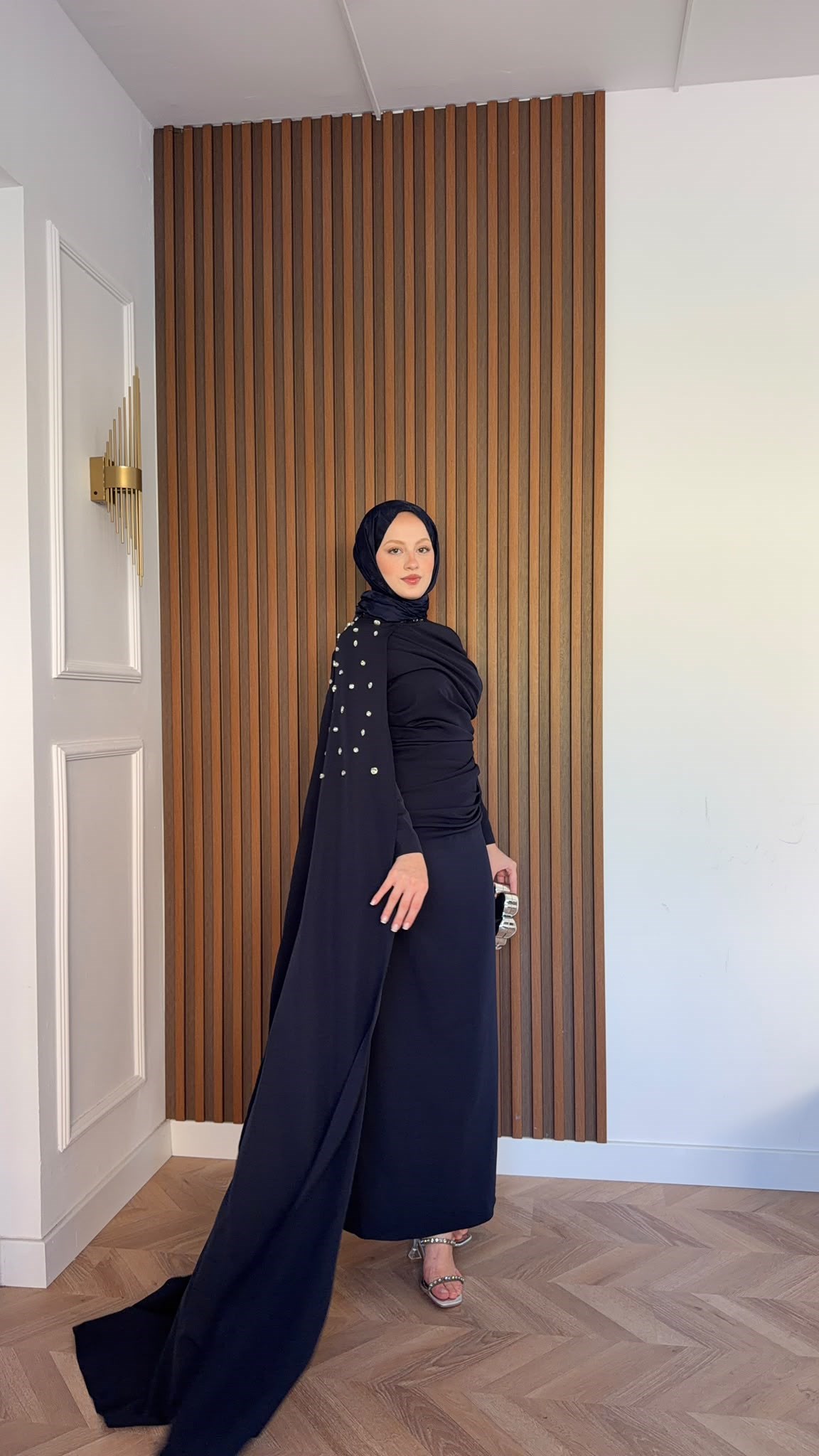 MEYSADESIGN ELBİSELER Qui Taşlı Abiye Lacivert