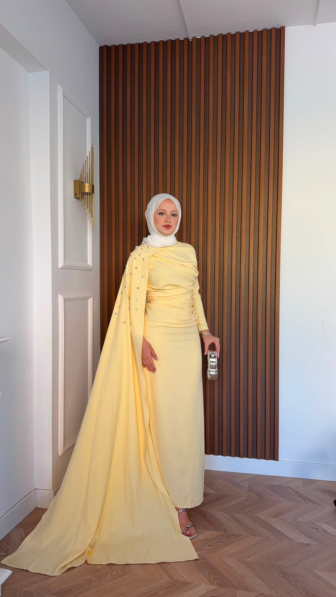 MEYSADESIGN ELBİSELER Qui Taşlı Abiye Sarı