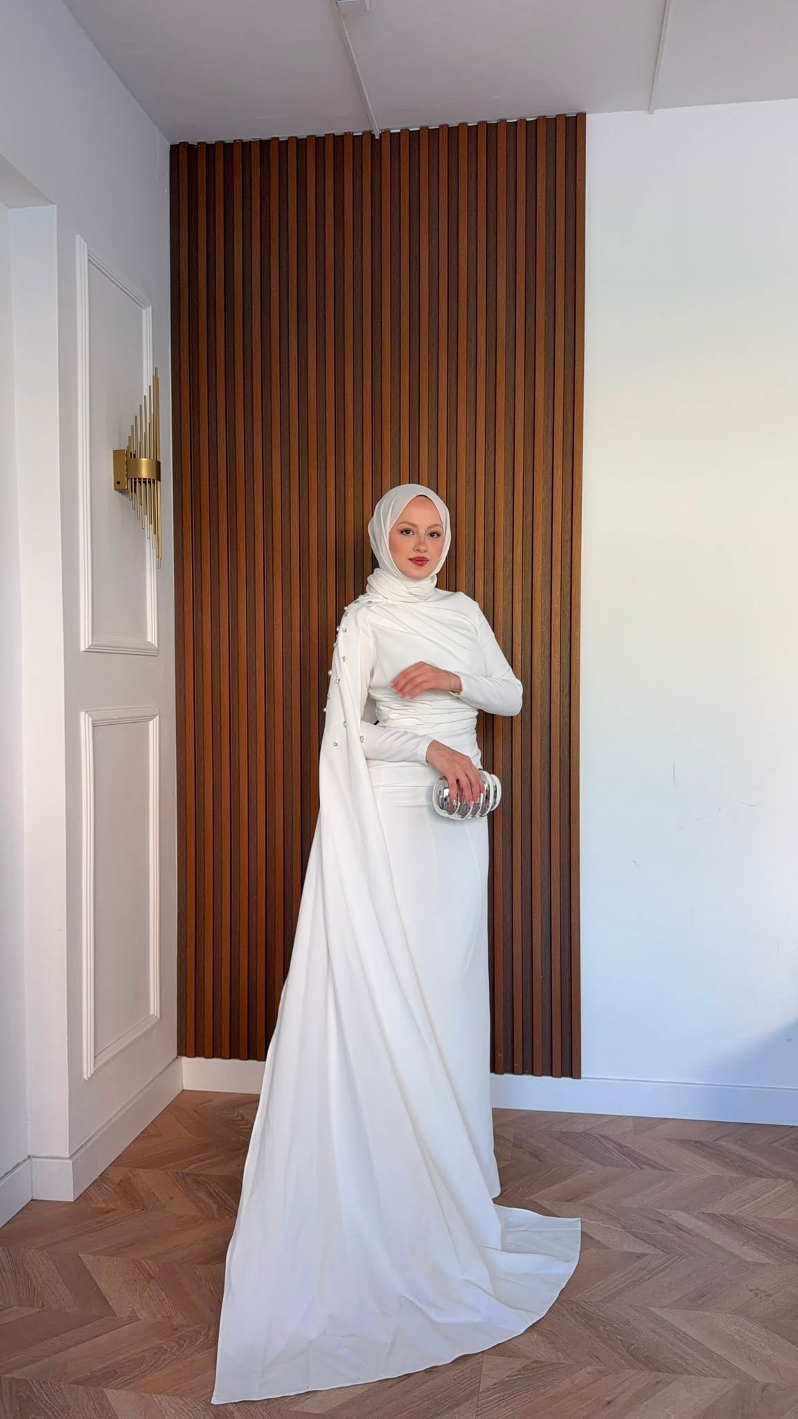 MEYSADESIGN ELBİSELER Qui Taşlı Abiye Beyaz
