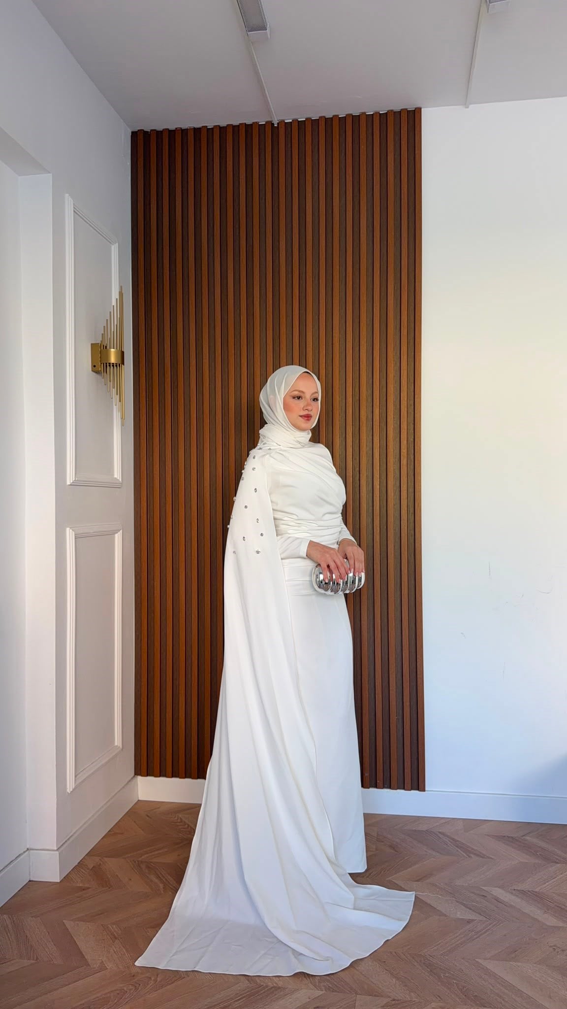 MEYSADESIGN ELBİSELER Qui Taşlı Abiye Beyaz
