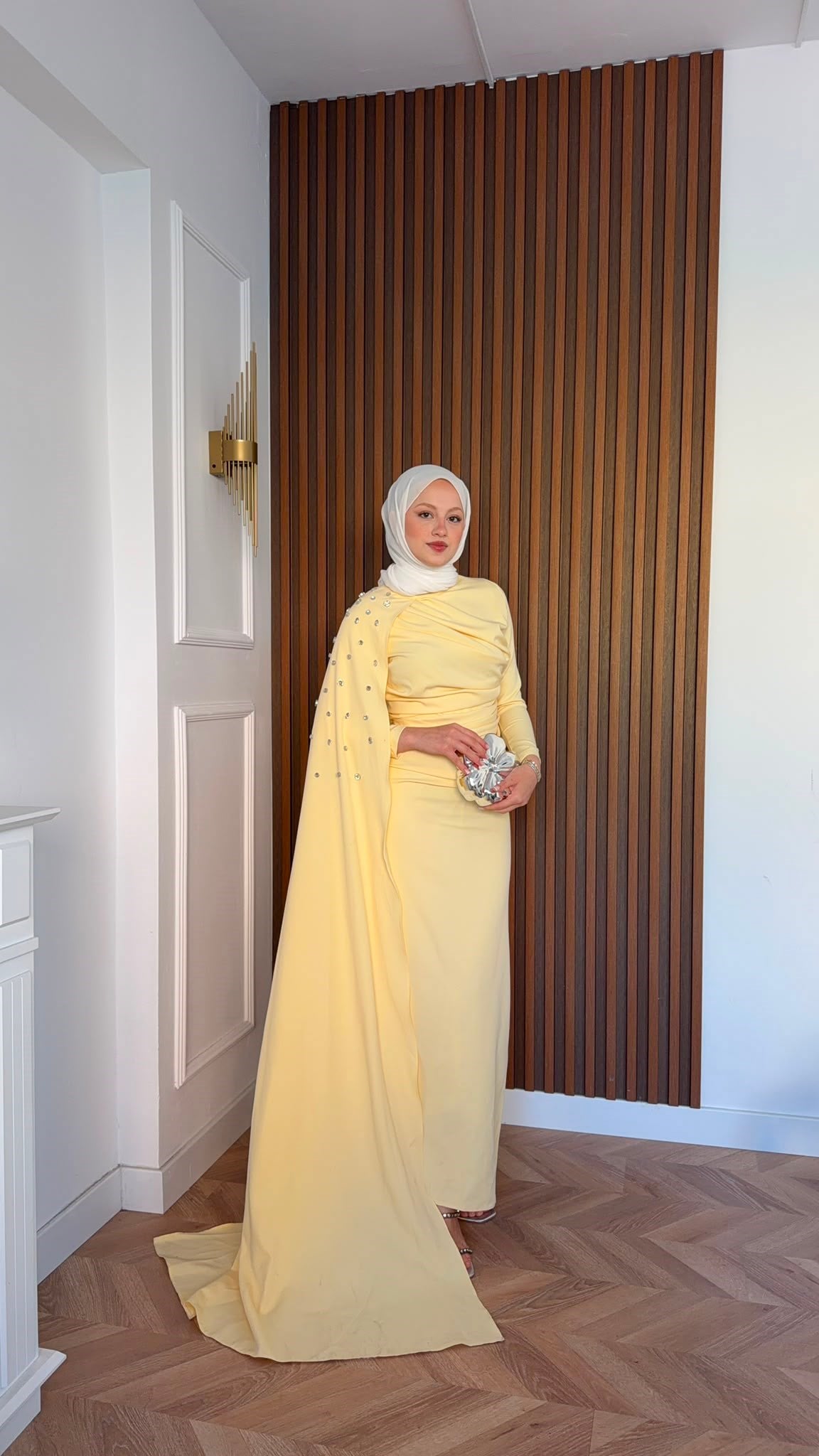 MEYSADESIGN ELBİSELER Qui Taşlı Abiye Sarı