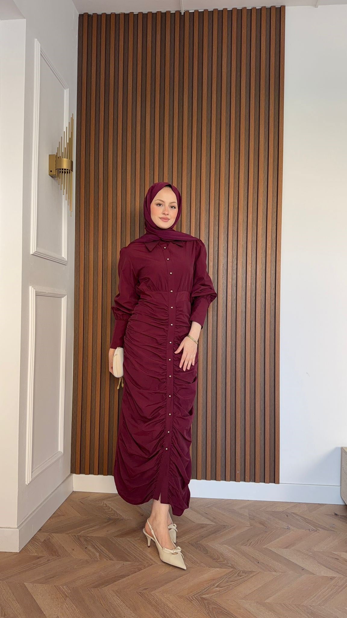 MEYSADESIGN ELBİSELER Retro Büzgülü Elbise Bordo