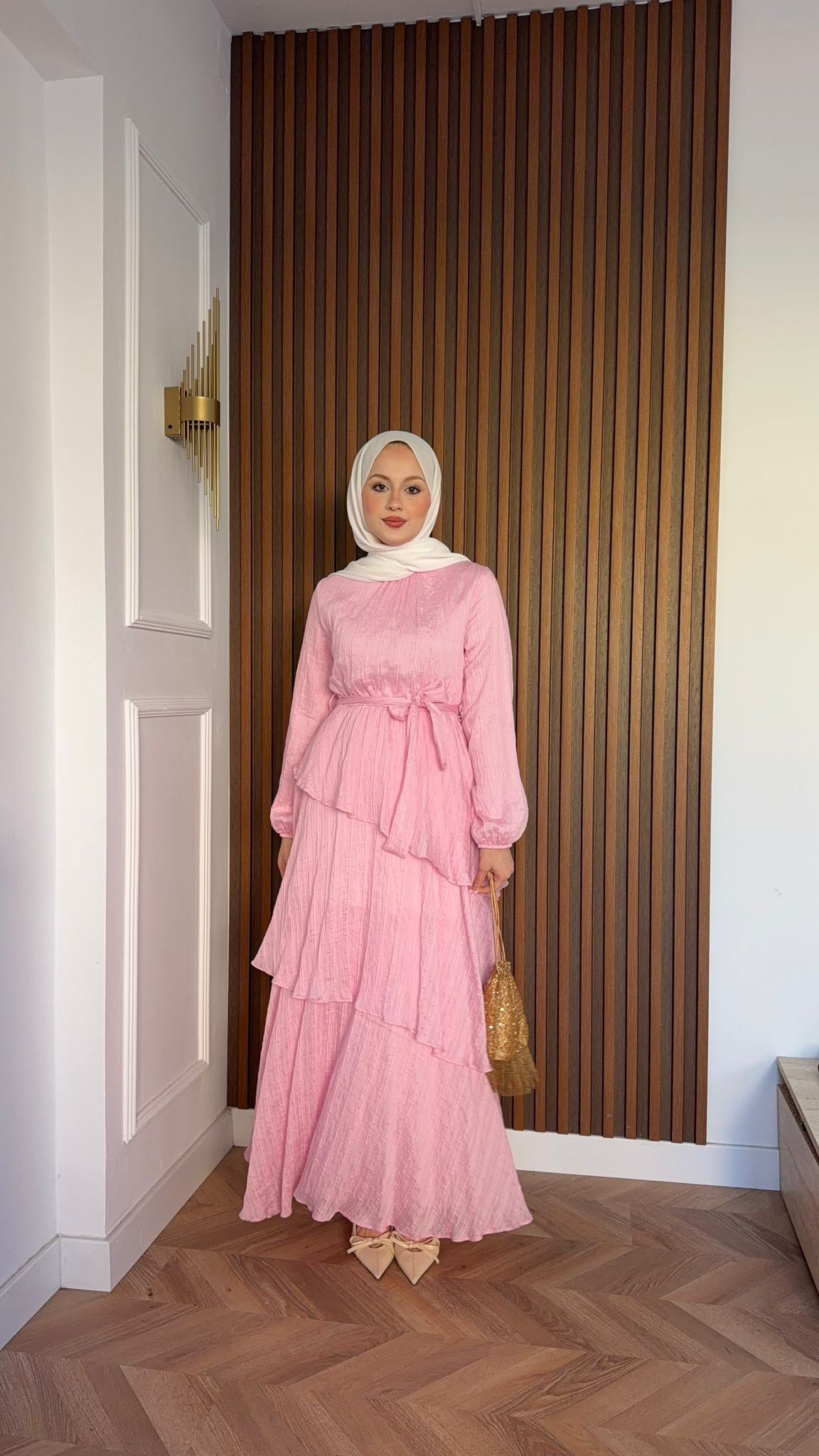 MEYSADESIGN ELBİSELER Rio Kat Kat Vual Elbise Pembe