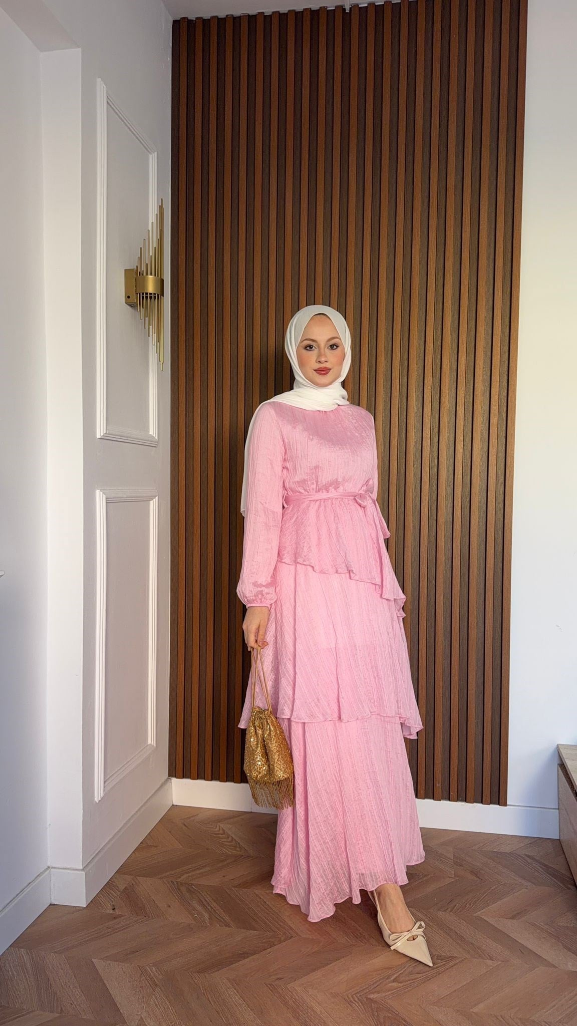 MEYSADESIGN ELBİSELER Rio Kat Kat Vual Elbise Pembe