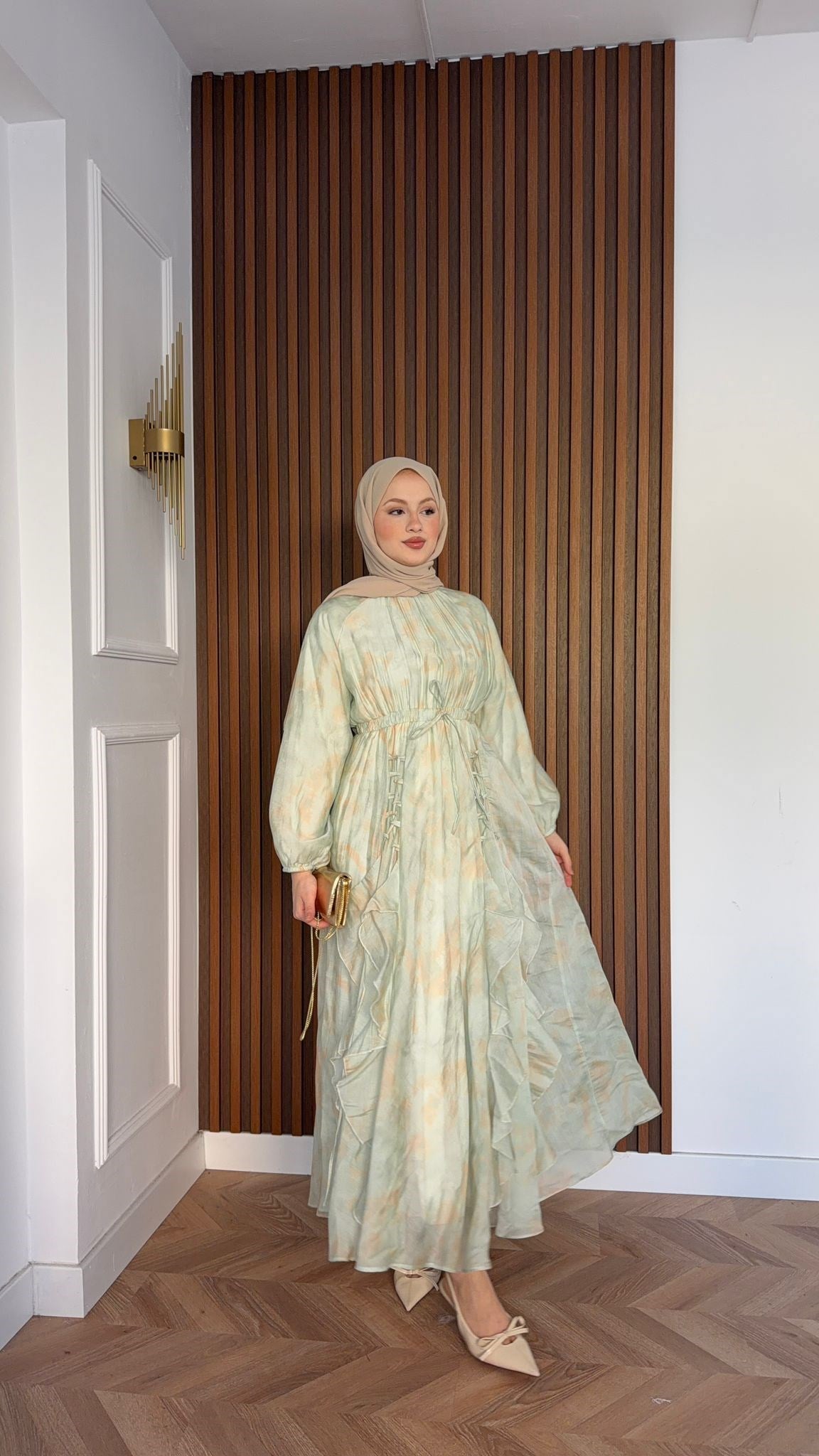 MEYSADESIGN ELBİSELER Salda Volanlı Elbise Mint