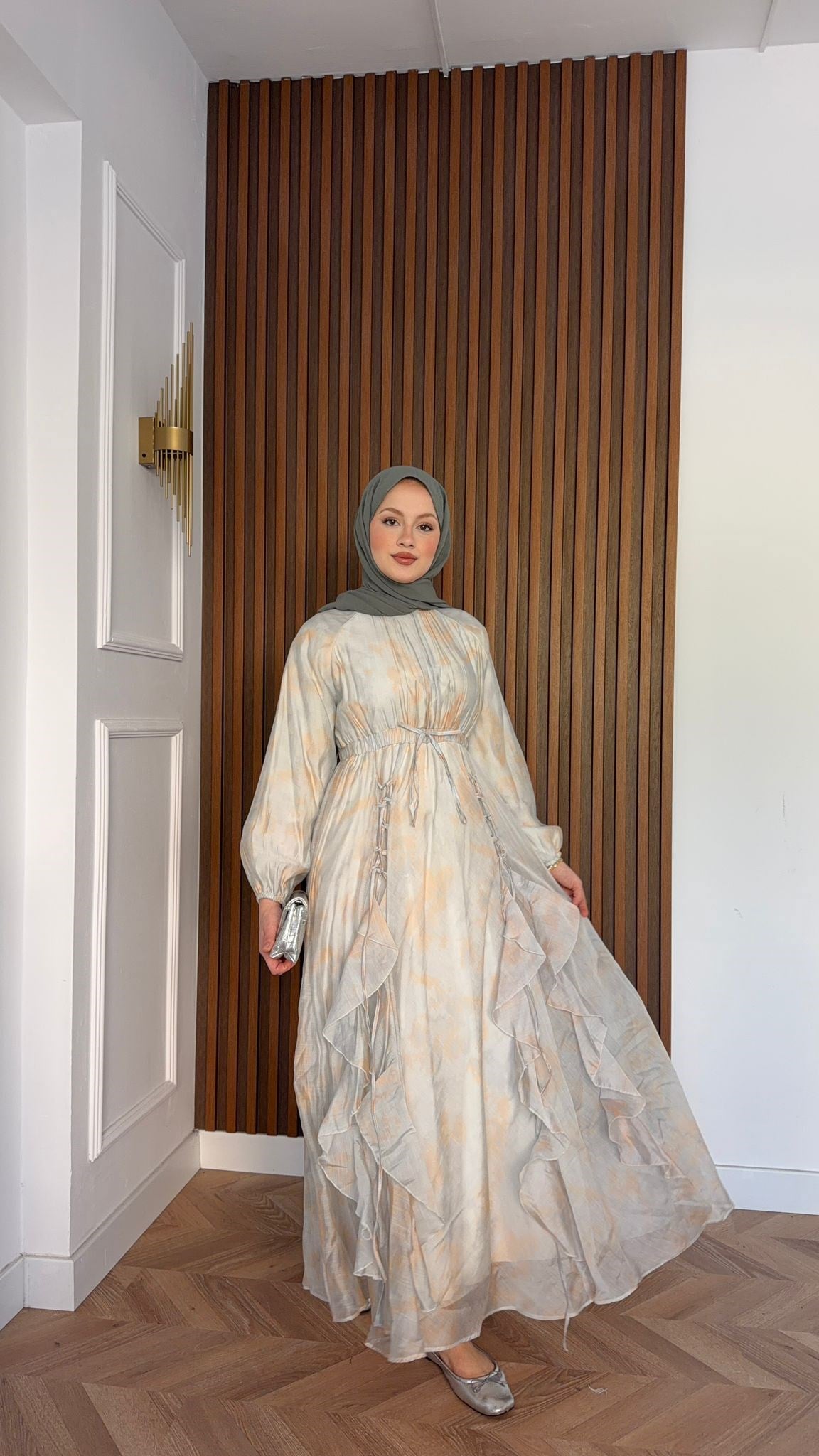 MEYSADESIGN ELBİSELER Salda Volanlı Elbise Haki