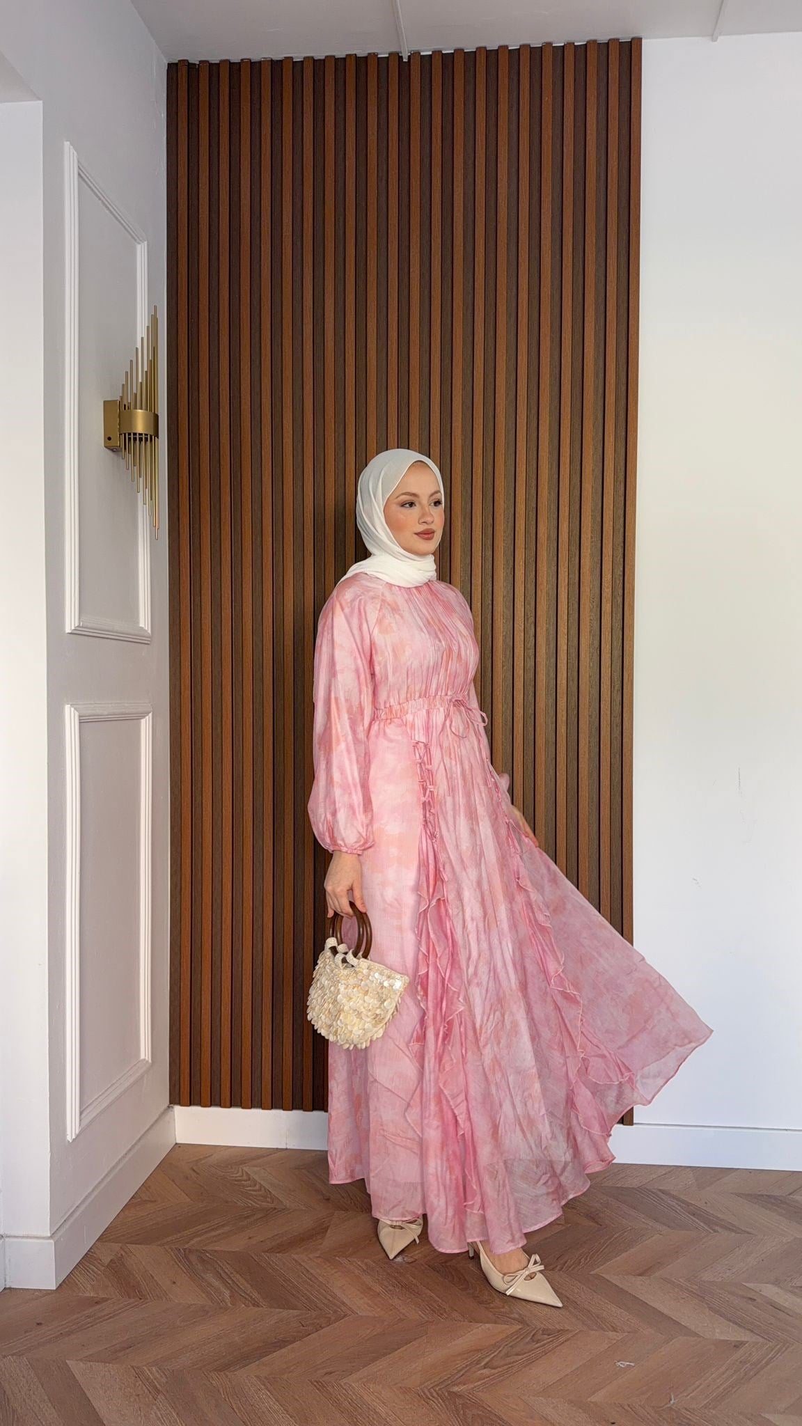 MEYSADESIGN ELBİSELER Salda Volanlı Elbise Pembe