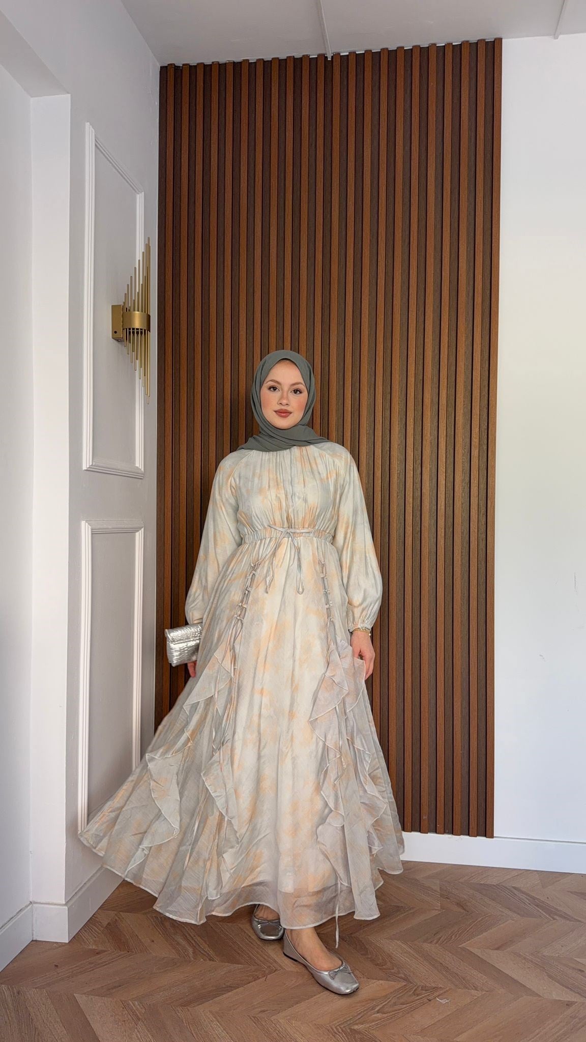 MEYSADESIGN ELBİSELER Salda Volanlı Elbise Haki