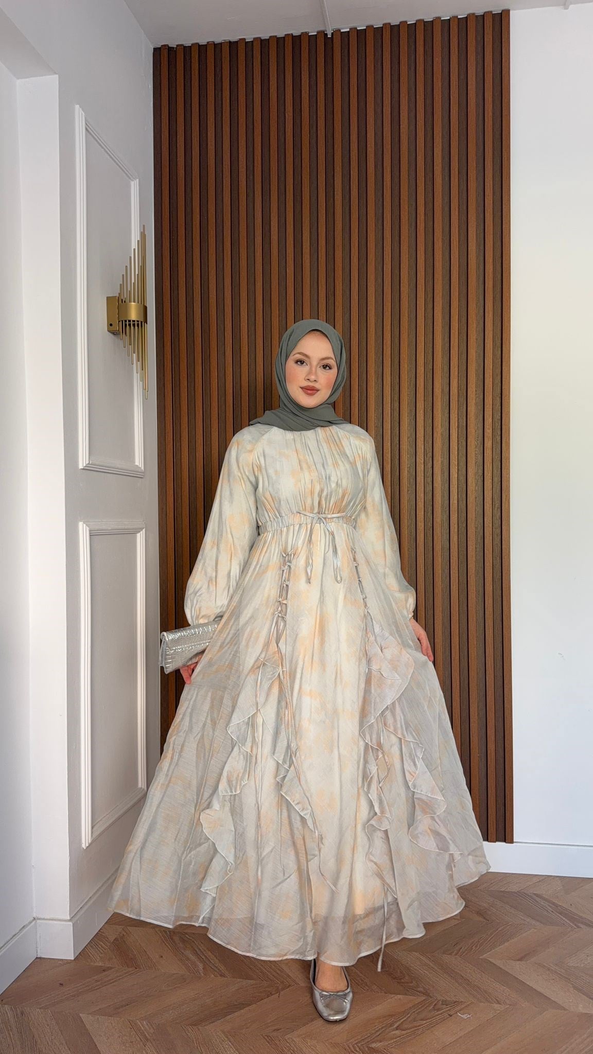 MEYSADESIGN ELBİSELER Salda Volanlı Elbise Haki