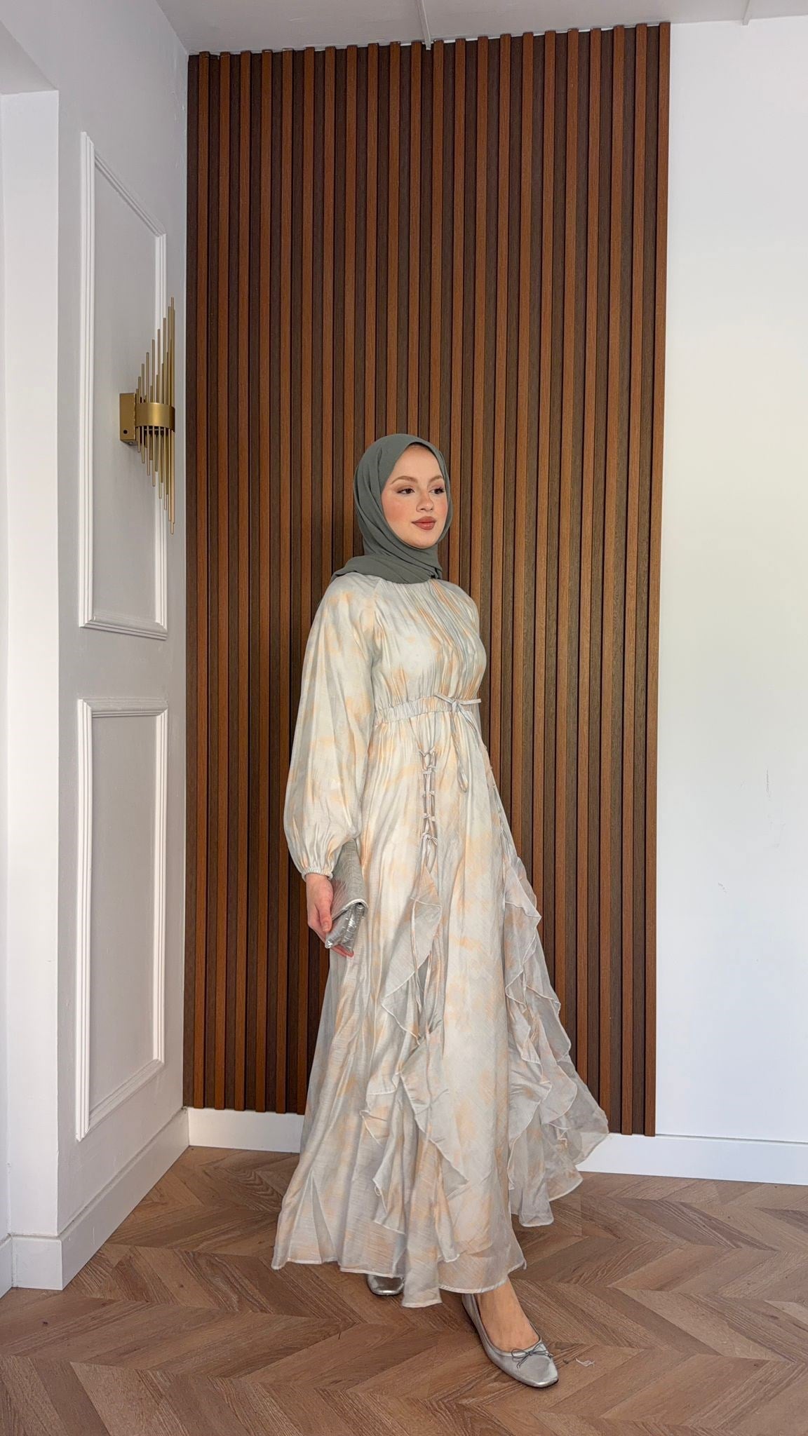 MEYSADESIGN ELBİSELER Salda Volanlı Elbise Haki