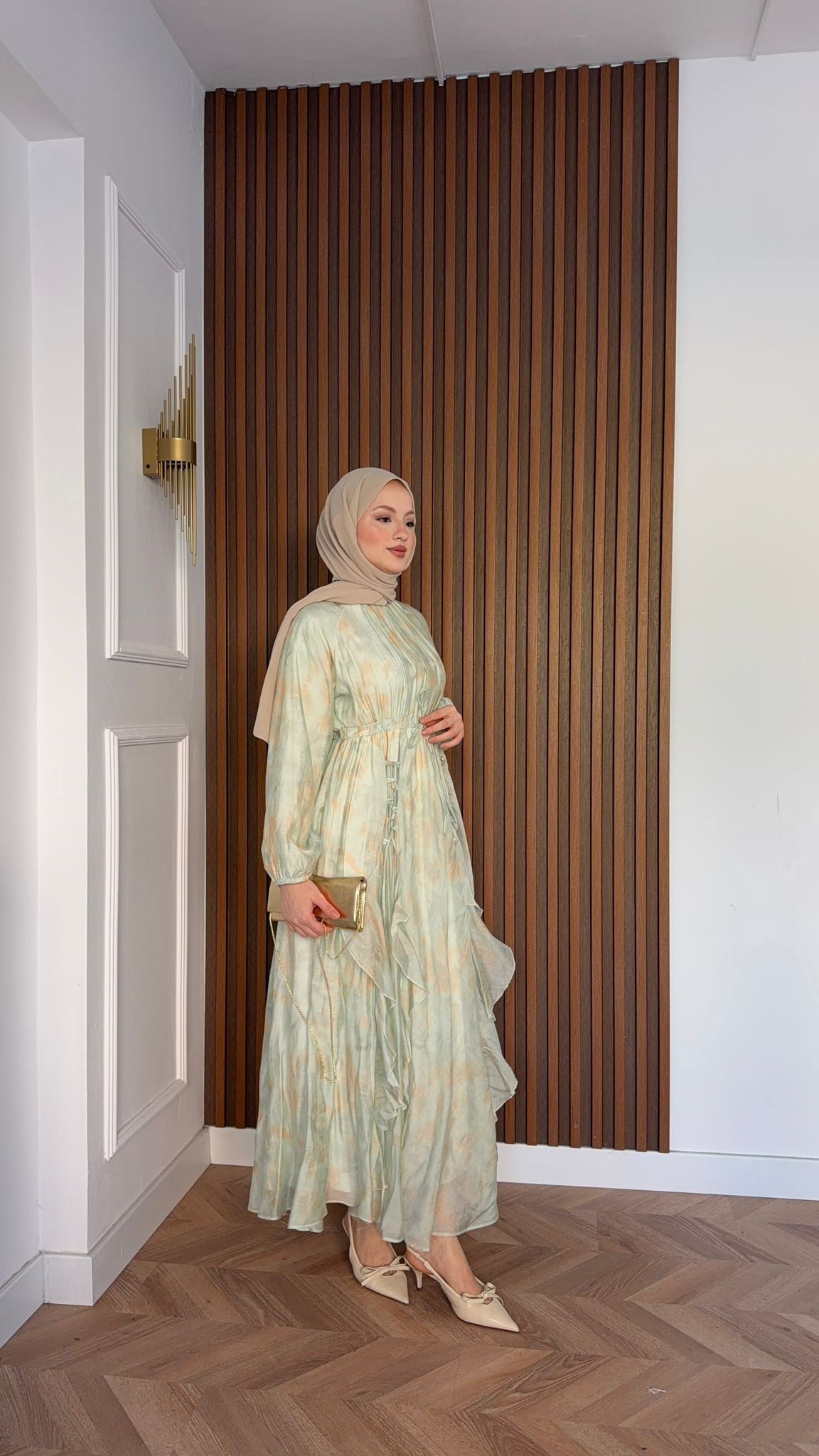 MEYSADESIGN ELBİSELER Salda Volanlı Elbise Mint