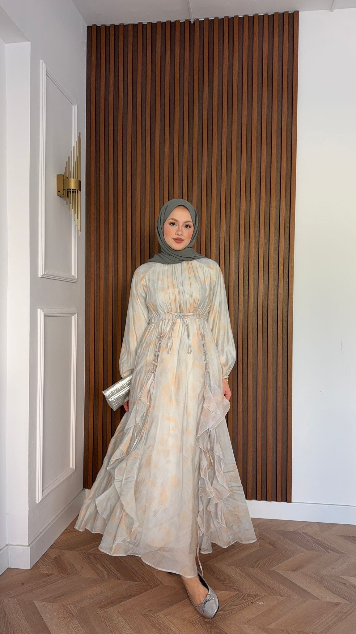 MEYSADESIGN ELBİSELER Salda Volanlı Elbise Haki