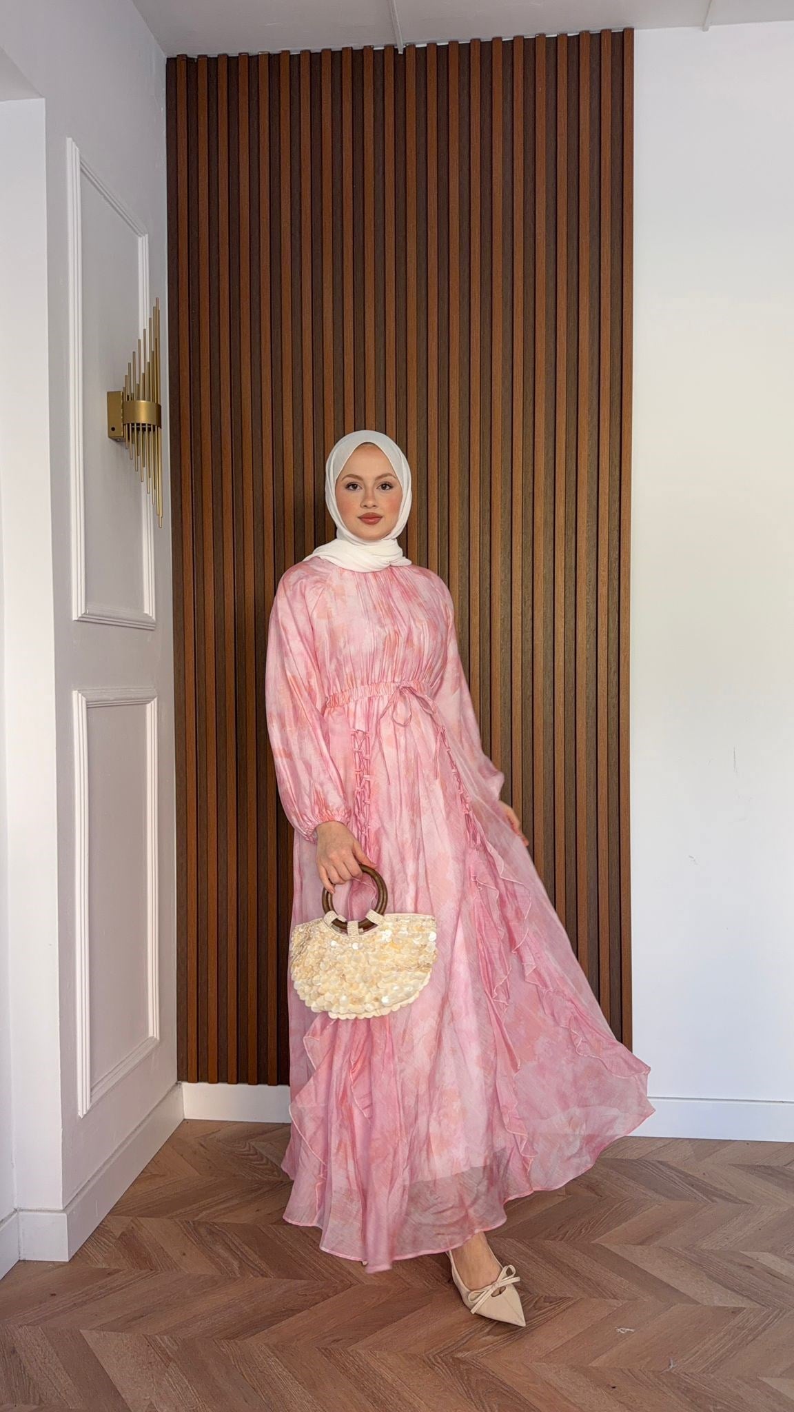 MEYSADESIGN ELBİSELER Salda Volanlı Elbise Pembe
