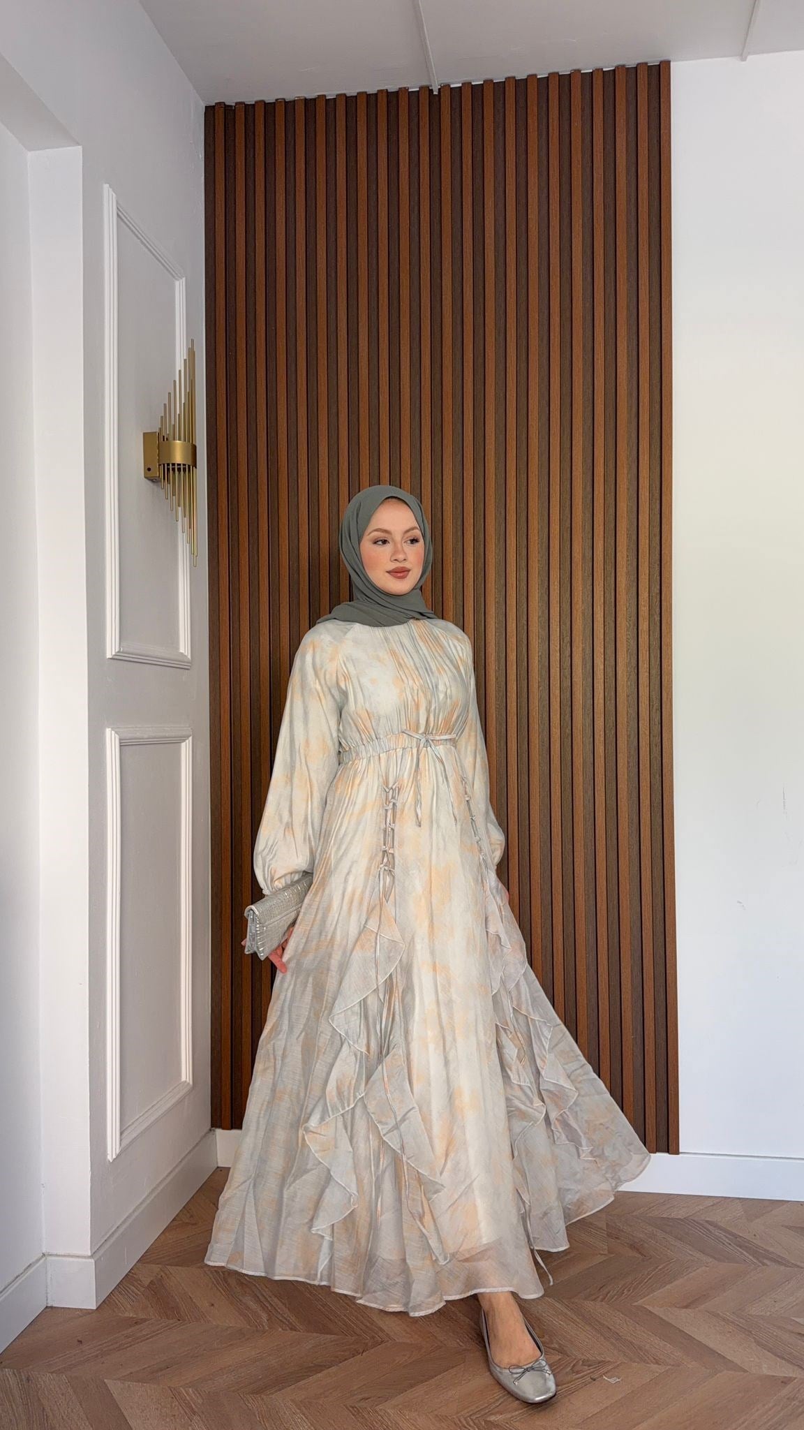 MEYSADESIGN ELBİSELER Salda Volanlı Elbise Haki