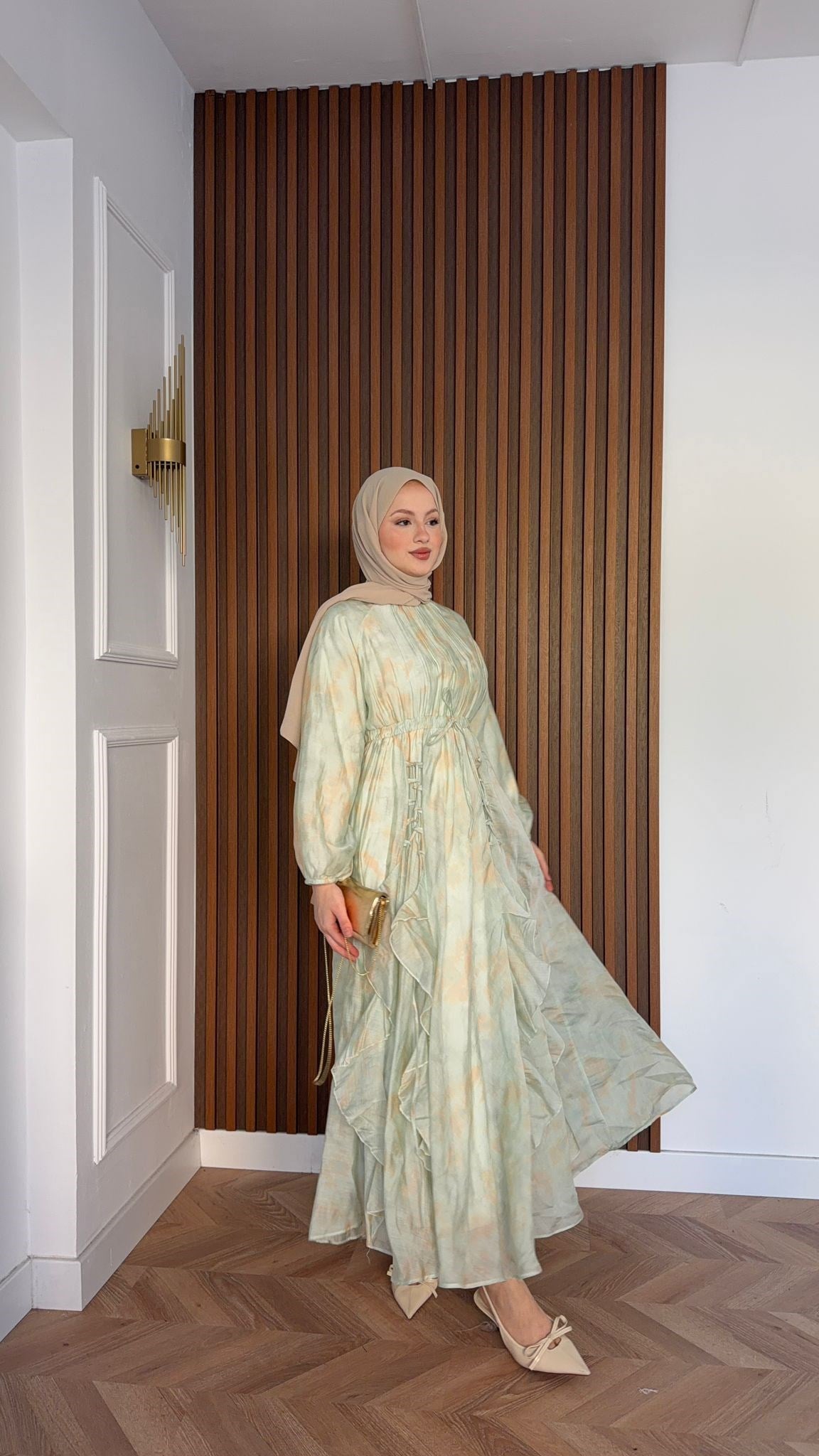 MEYSADESIGN ELBİSELER Salda Volanlı Elbise Mint