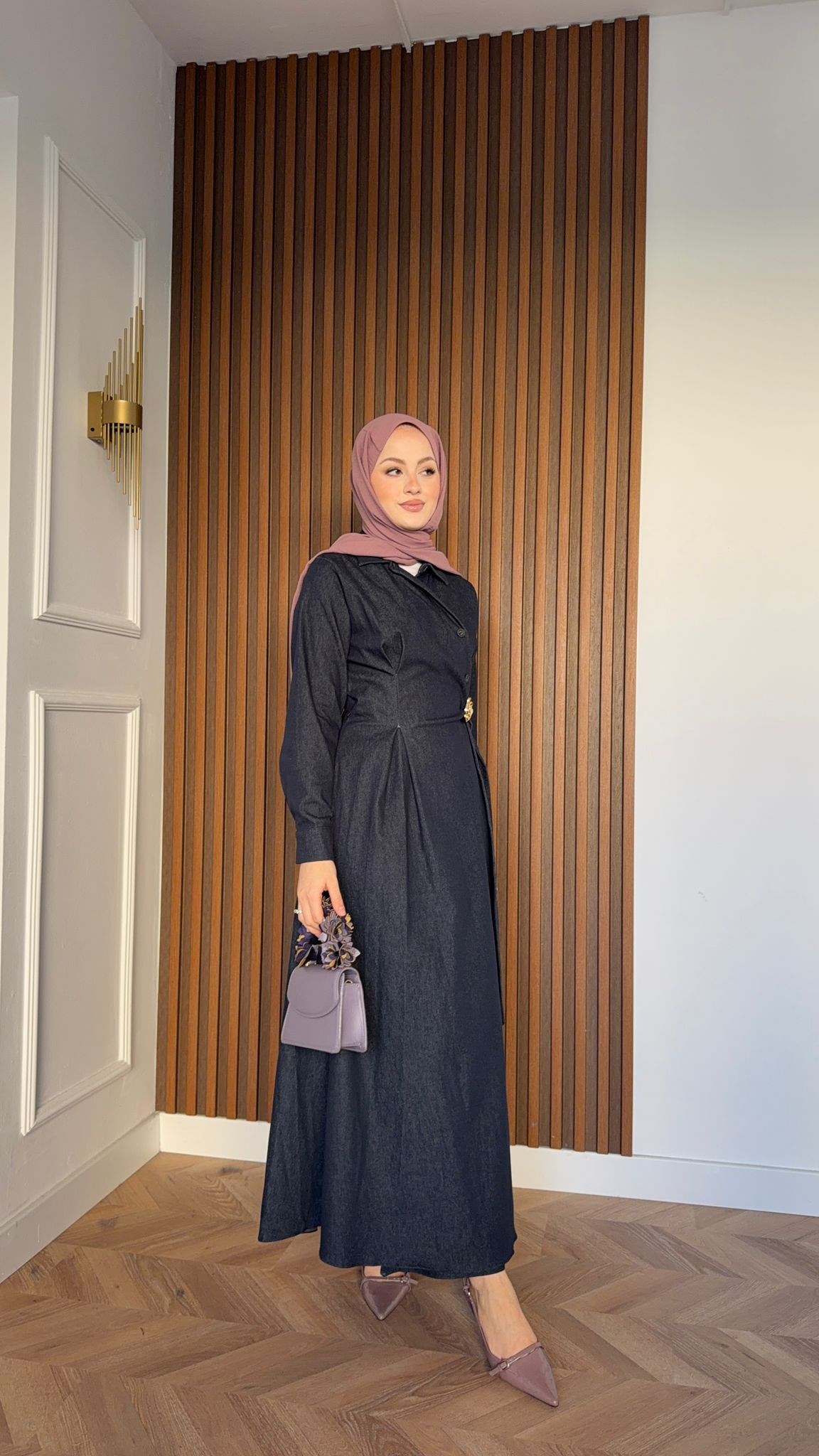 MEYSADESIGN DRESSES Sare Gül Broşlu Elbise Lacivert