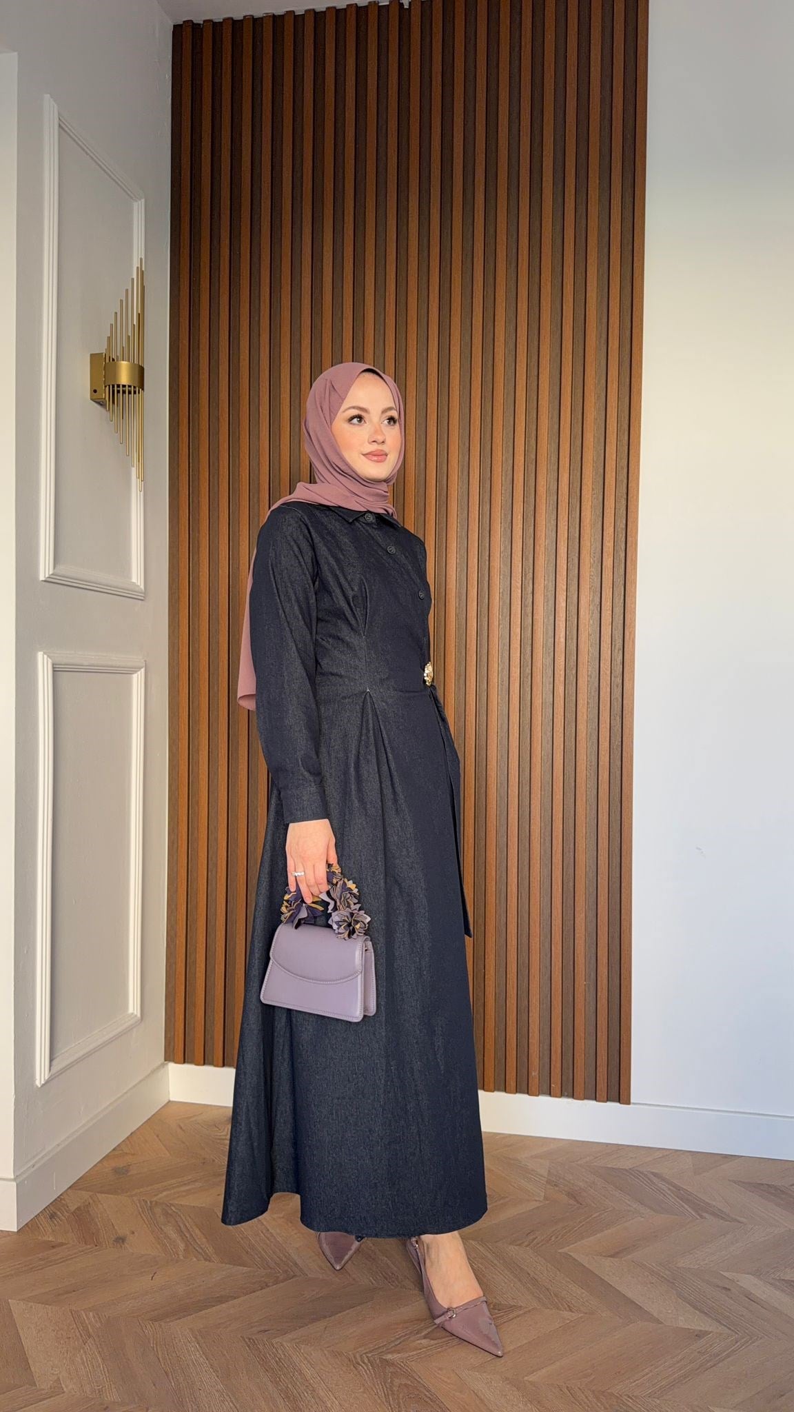 MEYSADESIGN DRESSES Sare Gül Broşlu Elbise Lacivert