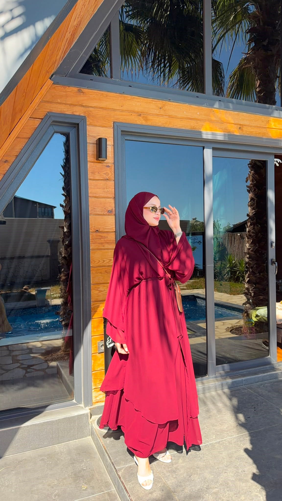 MEYSADESIGN ELBİSELER Sare Üç Parçalı Abaya Bordo