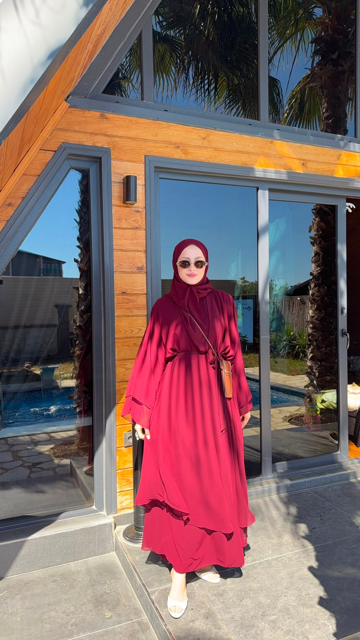 MEYSADESIGN ELBİSELER Sare Üç Parçalı Abaya Bordo