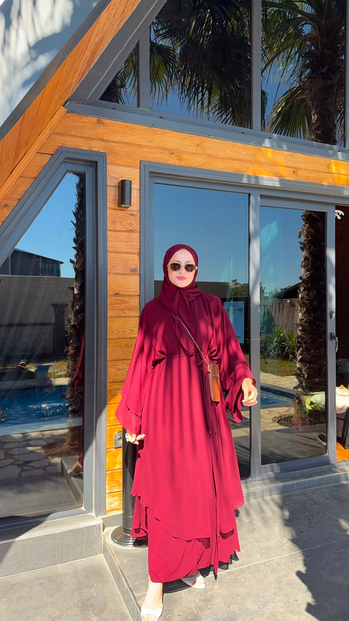 MEYSADESIGN ELBİSELER Sare Üç Parçalı Abaya Bordo