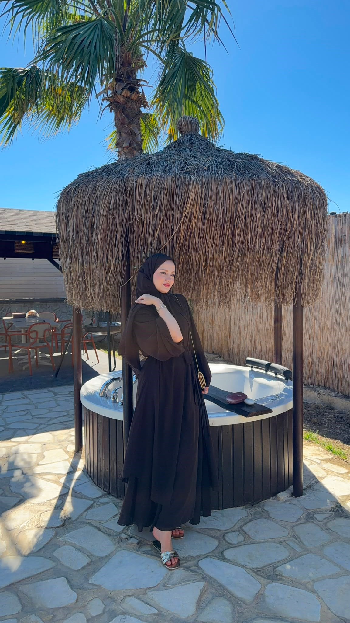 MEYSADESIGN ELBİSELER Sare Üç Parçalı Abaya Acı Kahve
