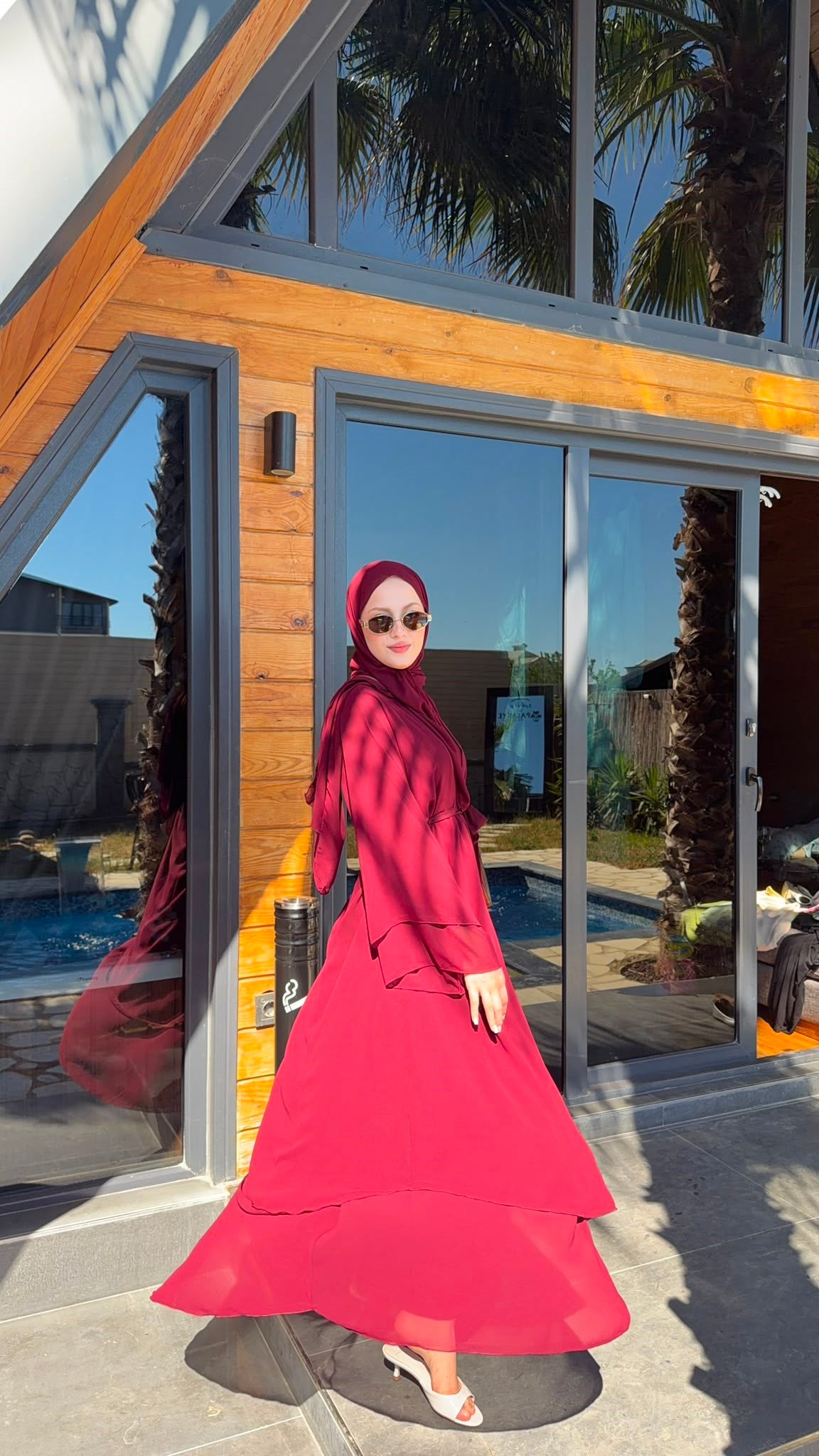 MEYSADESIGN ELBİSELER Sare Üç Parçalı Abaya Bordo
