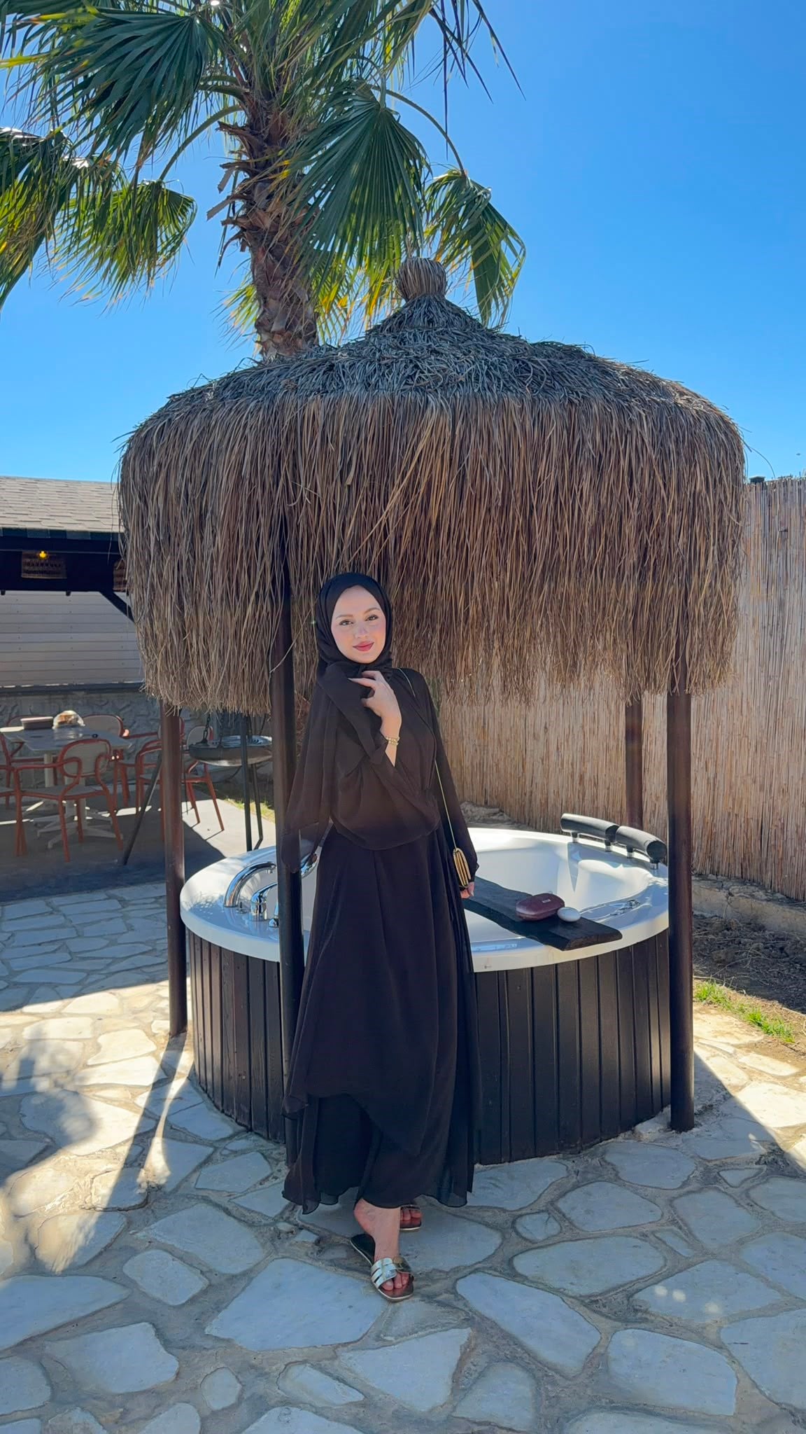 MEYSADESIGN ELBİSELER Sare Üç Parçalı Abaya Acı Kahve