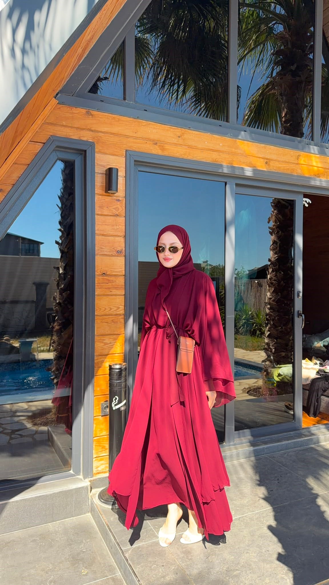 MEYSADESIGN ELBİSELER Sare Üç Parçalı Abaya Bordo