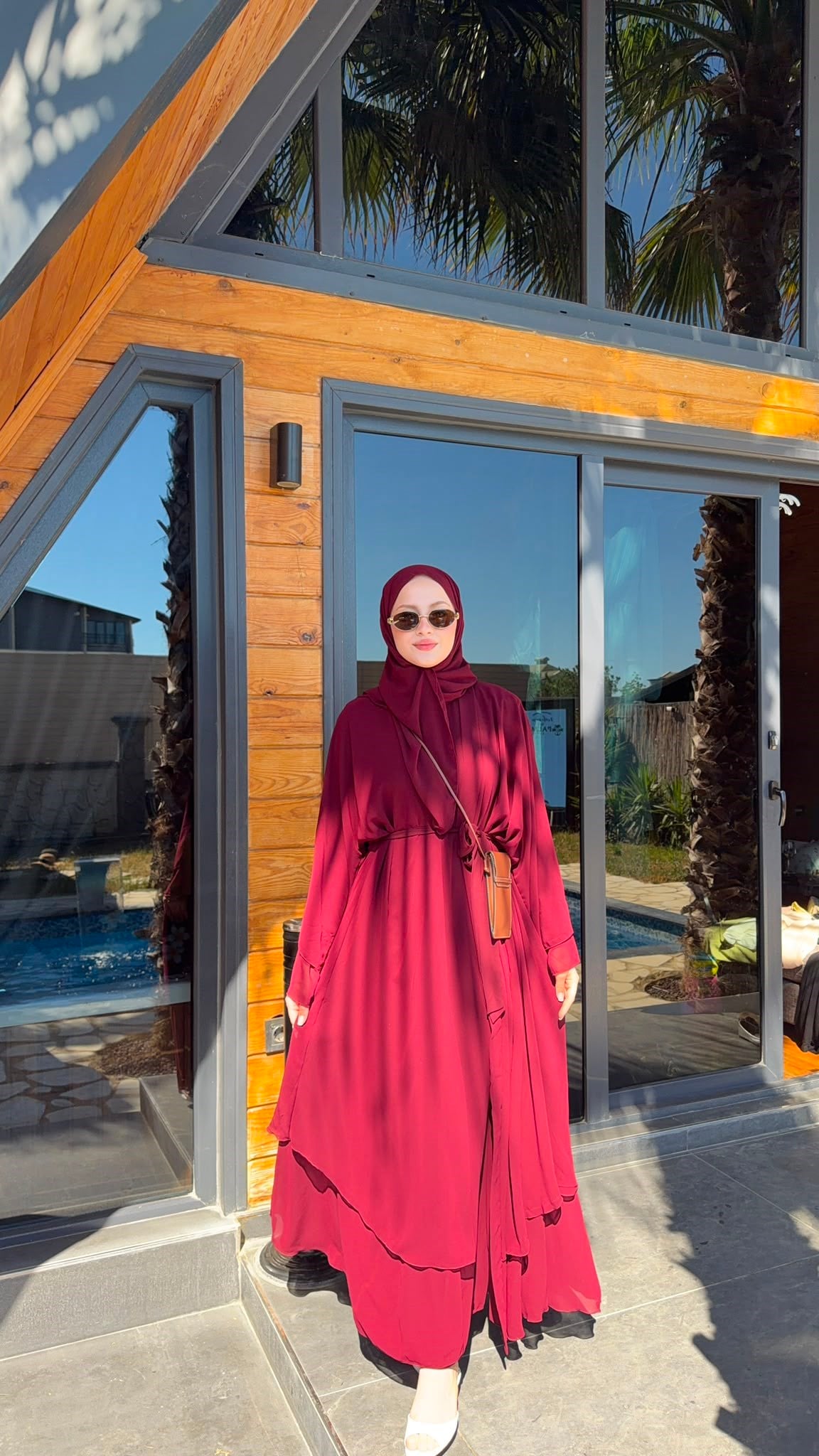 MEYSADESIGN ELBİSELER Sare Üç Parçalı Abaya Bordo