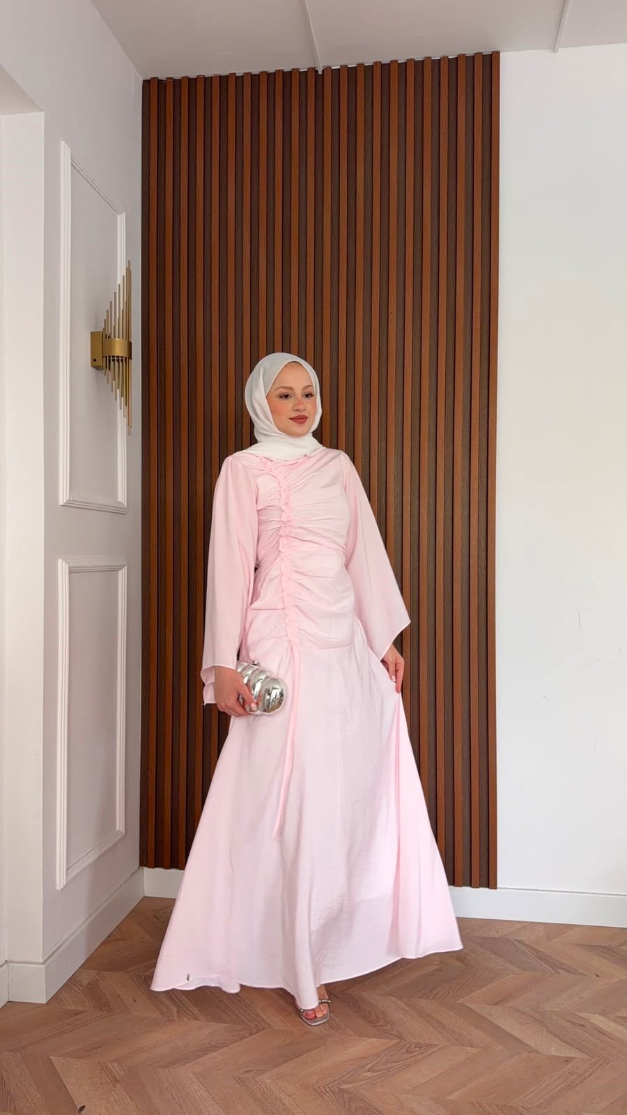 MEYSADESIGN ELBİSELER Selvi Büzgülü Tensel Elbise Pudra
