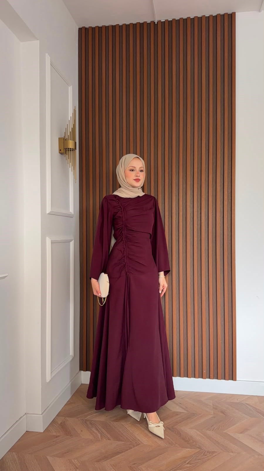 MEYSADESIGN ELBİSELER Selvi Büzgülü Tensel Elbise Bordo