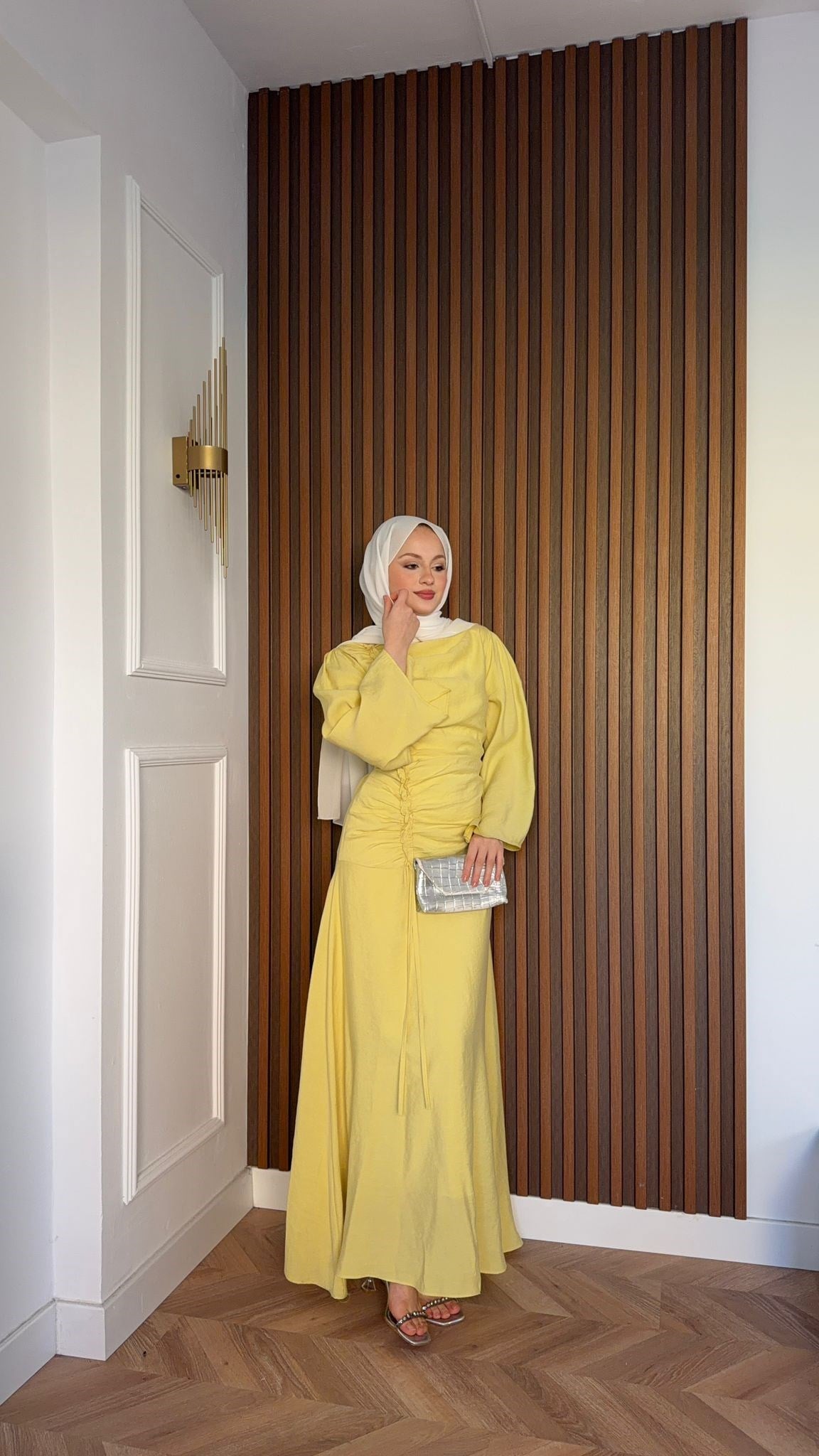 MEYSADESIGN DRESSES Selvi Büzgülü Tensel Elbise Yağ Yeşili
