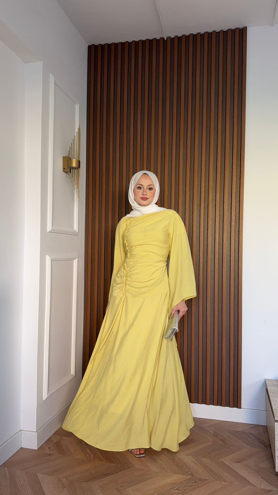 MEYSADESIGN DRESSES Selvi Büzgülü Tensel Elbise Yağ Yeşili