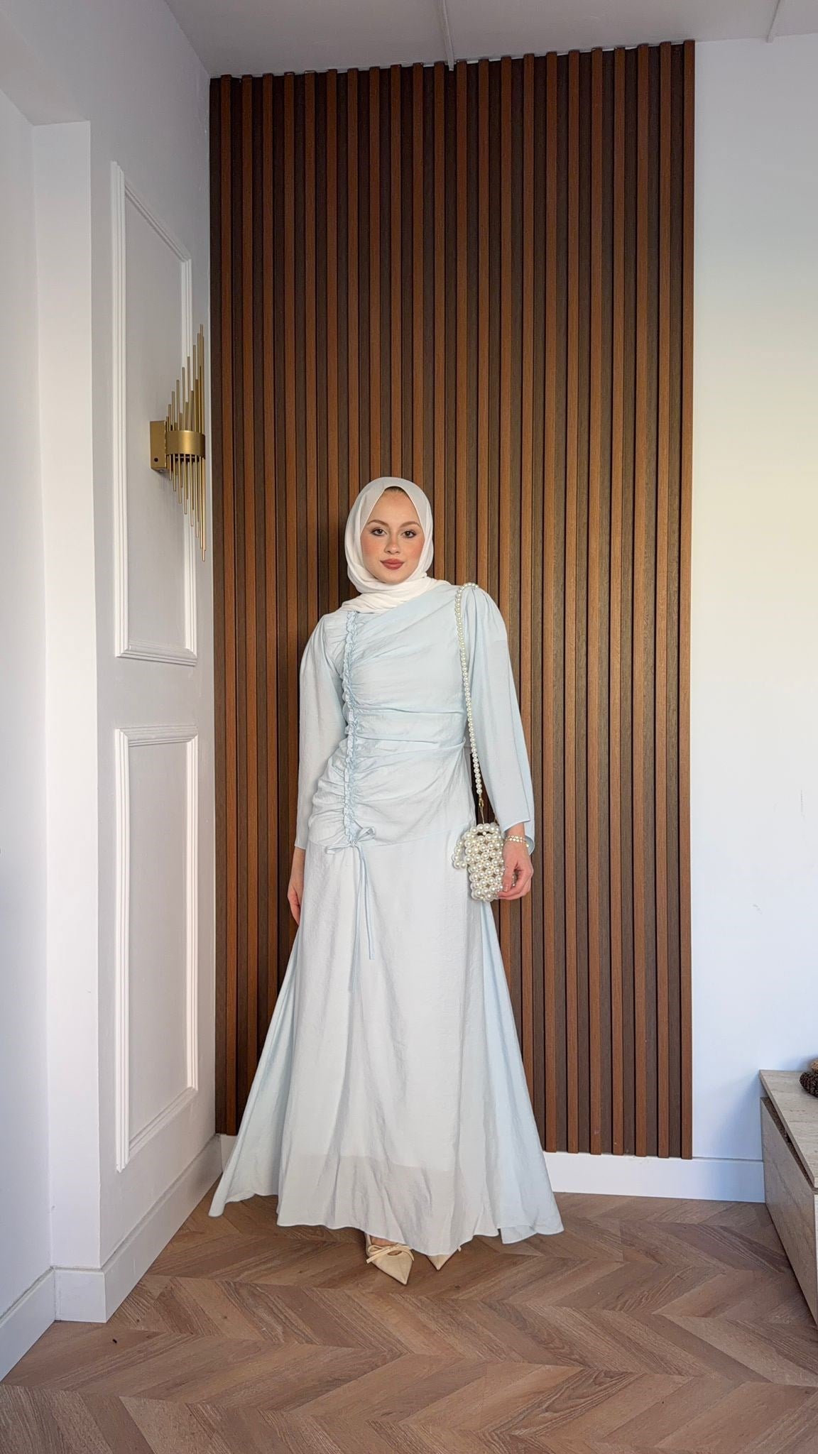 MEYSADESIGN ELBİSELER Selvi Büzgülü Tensel Elbise Bebe Mavisi