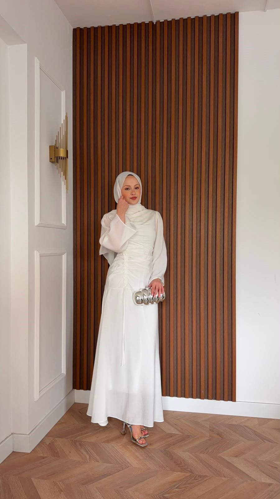 MEYSADESIGN ELBİSELER Selvi Büzgülü Tensel Elbise Beyaz