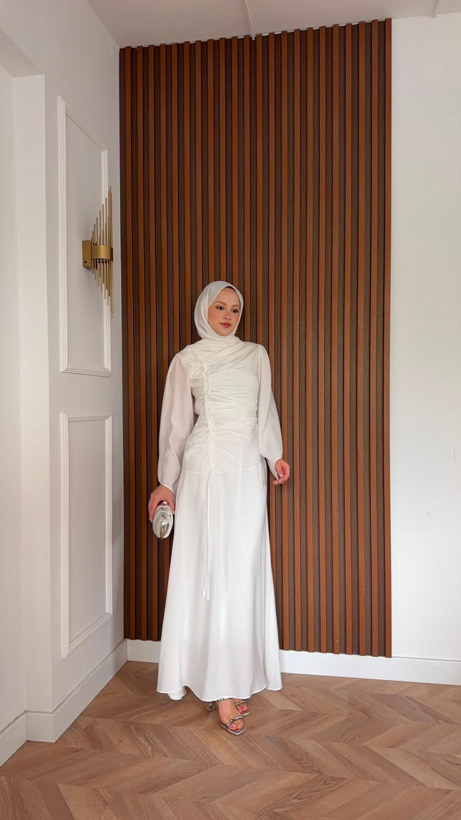 MEYSADESIGN ELBİSELER Selvi Büzgülü Tensel Elbise Beyaz