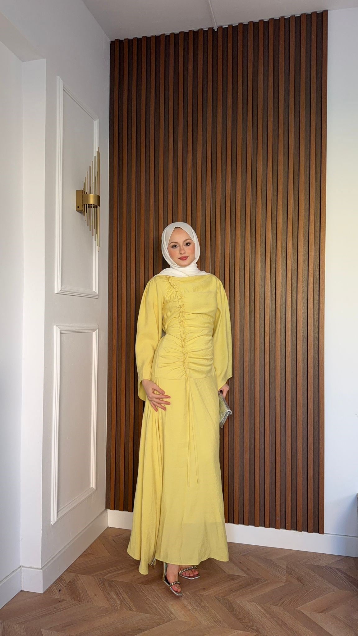 MEYSADESIGN DRESSES Selvi Büzgülü Tensel Elbise Yağ Yeşili