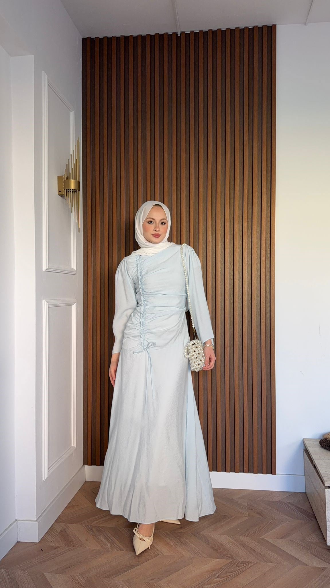 MEYSADESIGN ELBİSELER Selvi Büzgülü Tensel Elbise Bebe Mavisi