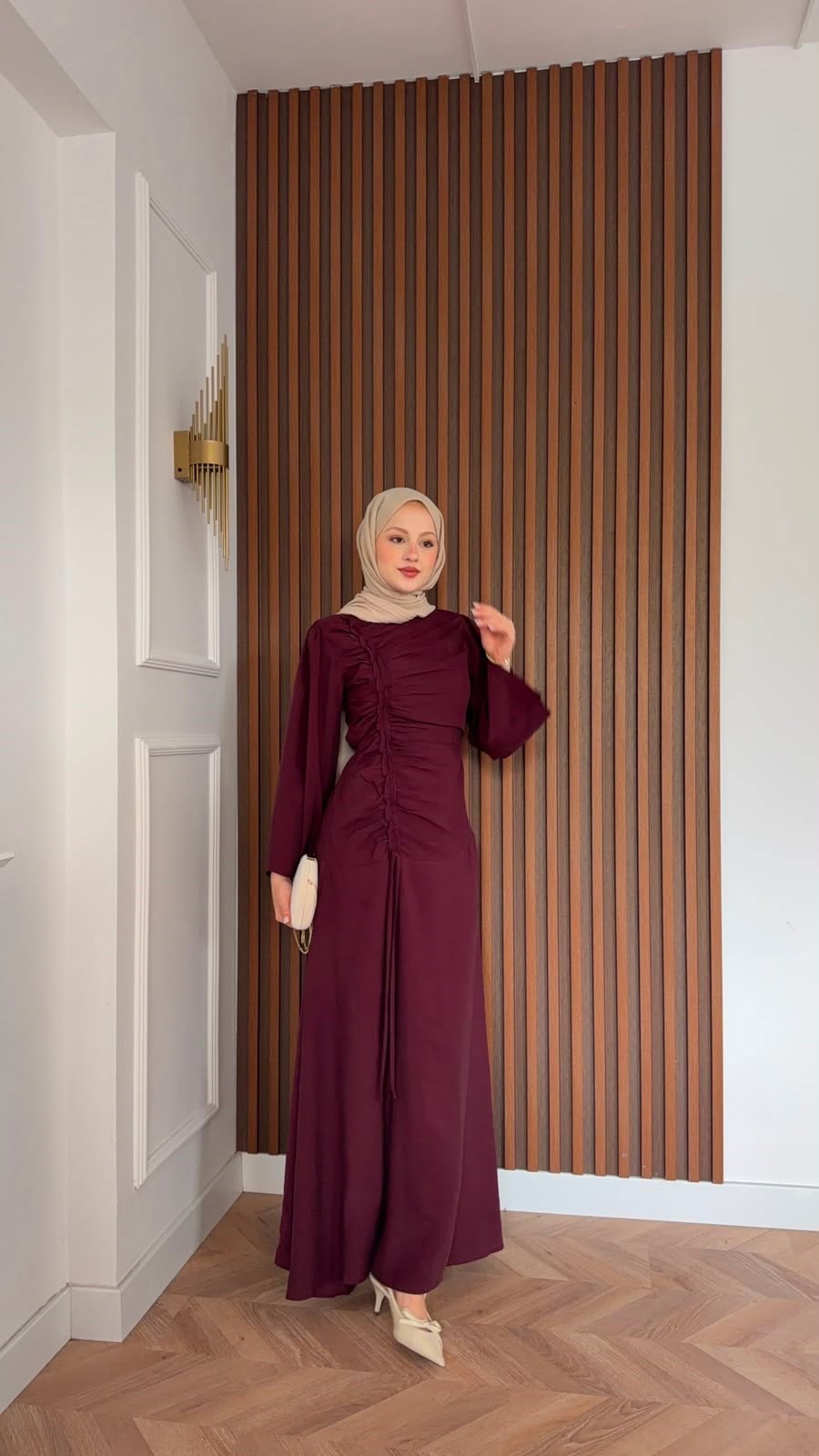MEYSADESIGN ELBİSELER Selvi Büzgülü Tensel Elbise Bordo