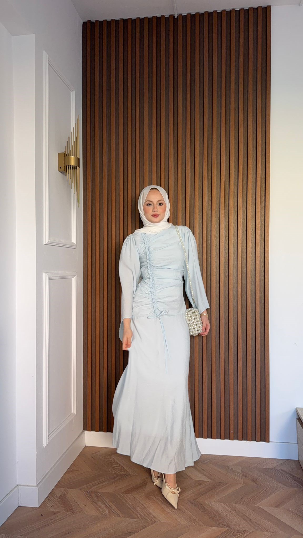 MEYSADESIGN ELBİSELER Selvi Büzgülü Tensel Elbise Bebe Mavisi