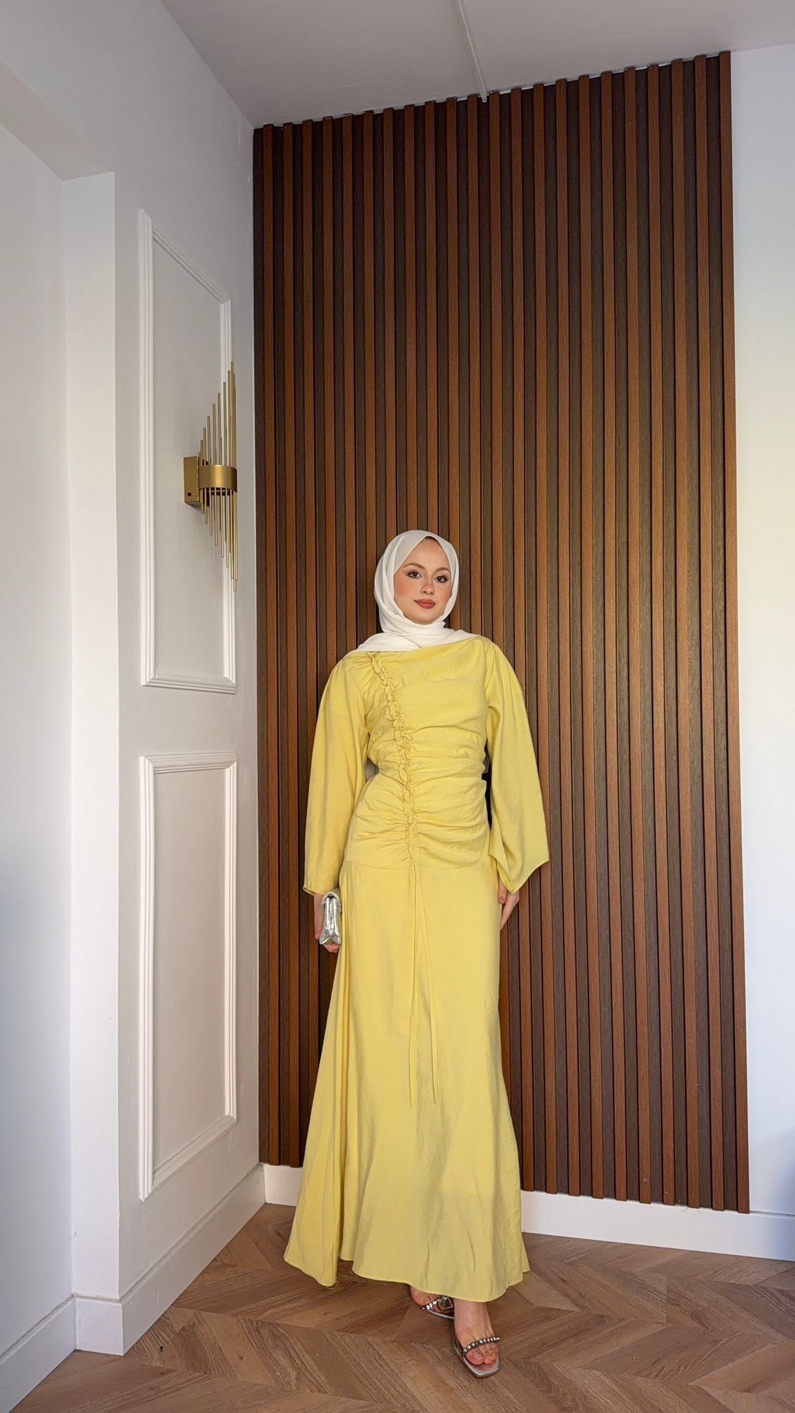 MEYSADESIGN DRESSES Selvi Büzgülü Tensel Elbise Yağ Yeşili