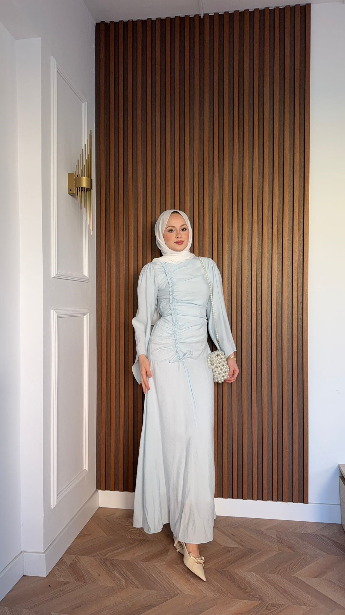 MEYSADESIGN ELBİSELER Selvi Büzgülü Tensel Elbise Bebe Mavisi