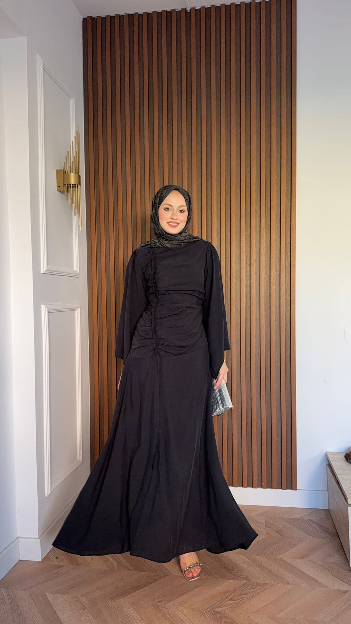 MEYSADESIGN DRESSES Selvi Büzgülü Tensel Elbise Siyah
